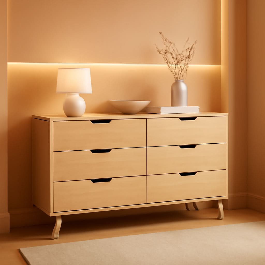 Mid-Century Modern 6-Drawer Dresser, 52 Inch Width