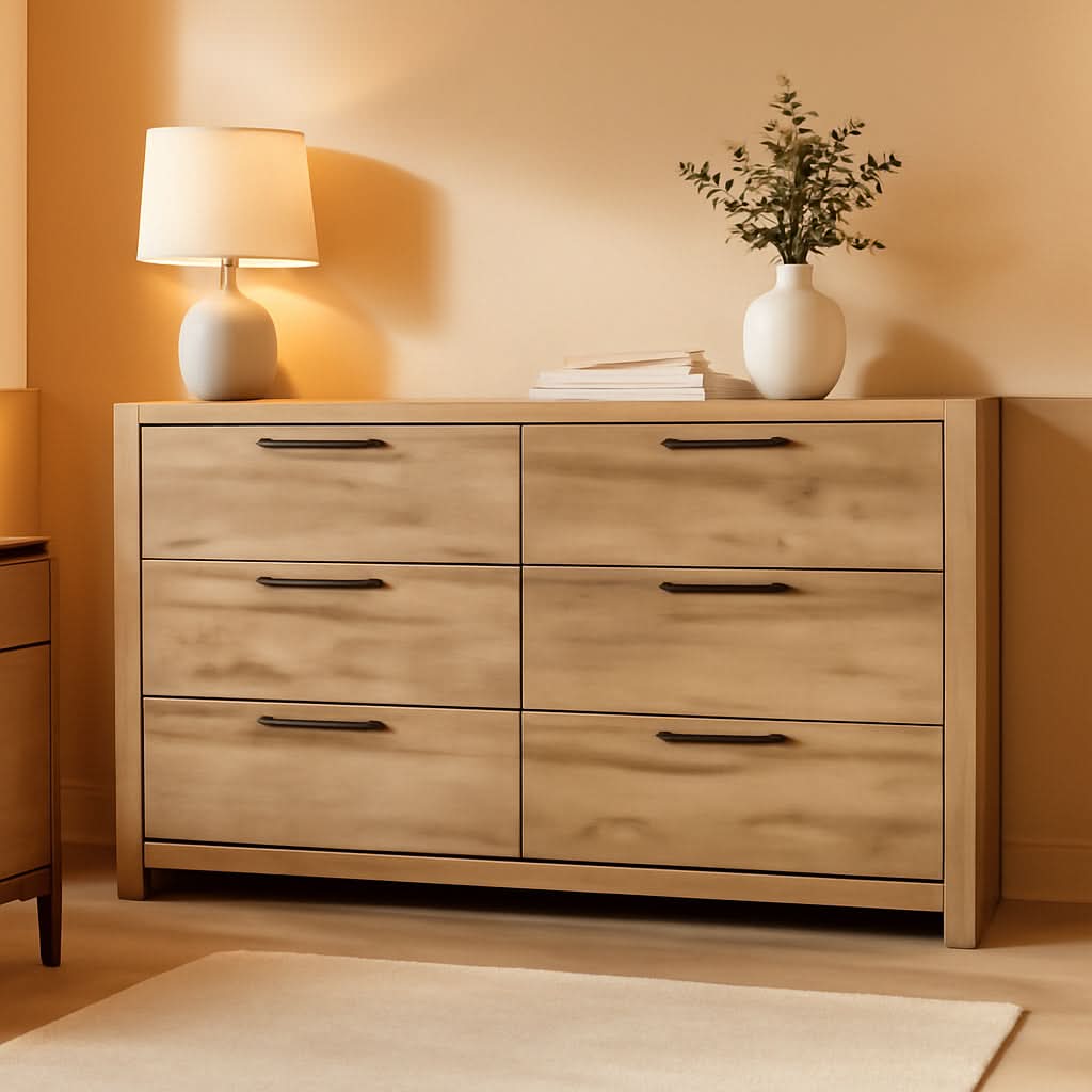 Mid Century Modern 6 Drawer Dresser Light Brown Beige