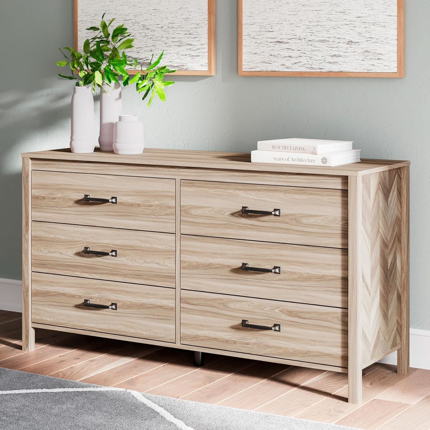 Mid-Century Modern 6 Drawer Dresser With Chevron Pattern