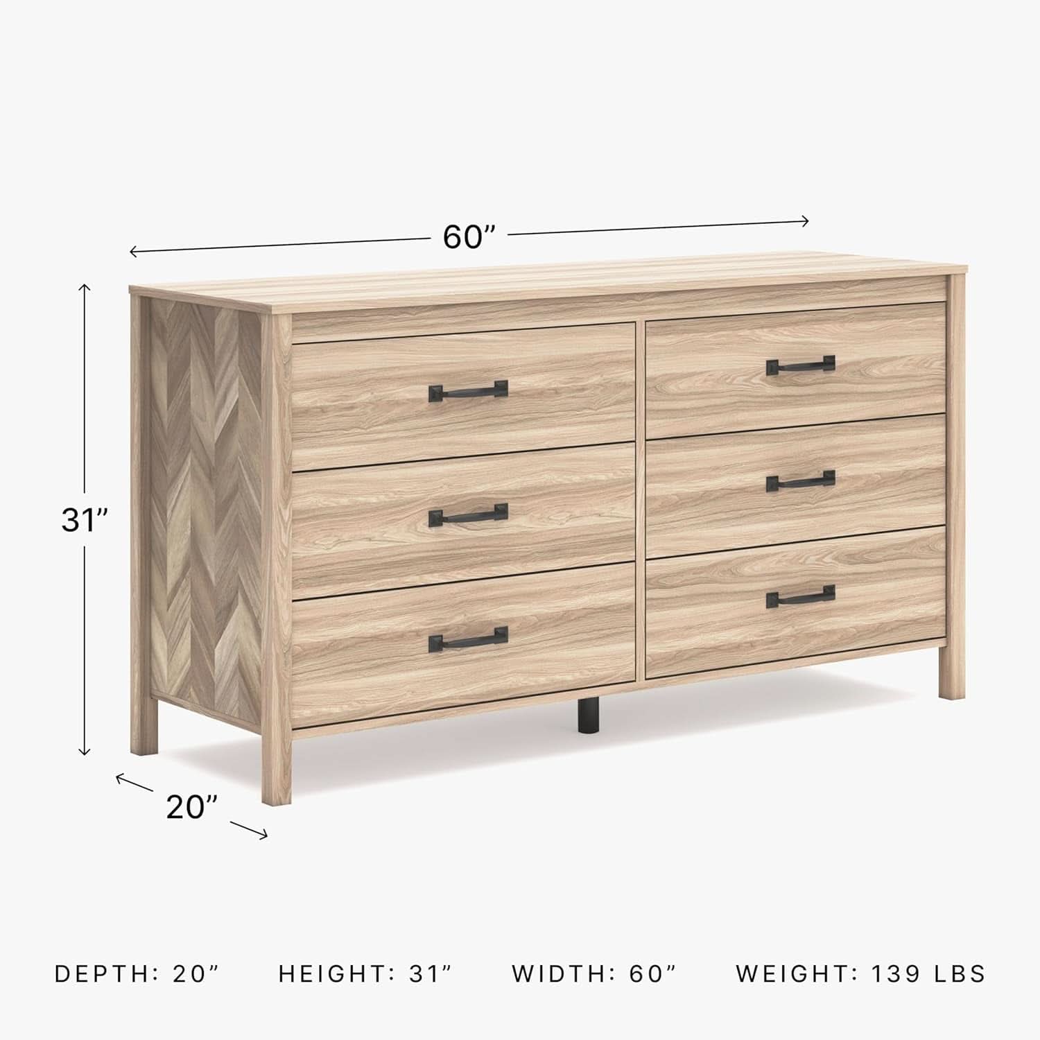 Mid-Century Modern 6 Drawer Dresser With Chevron Pattern