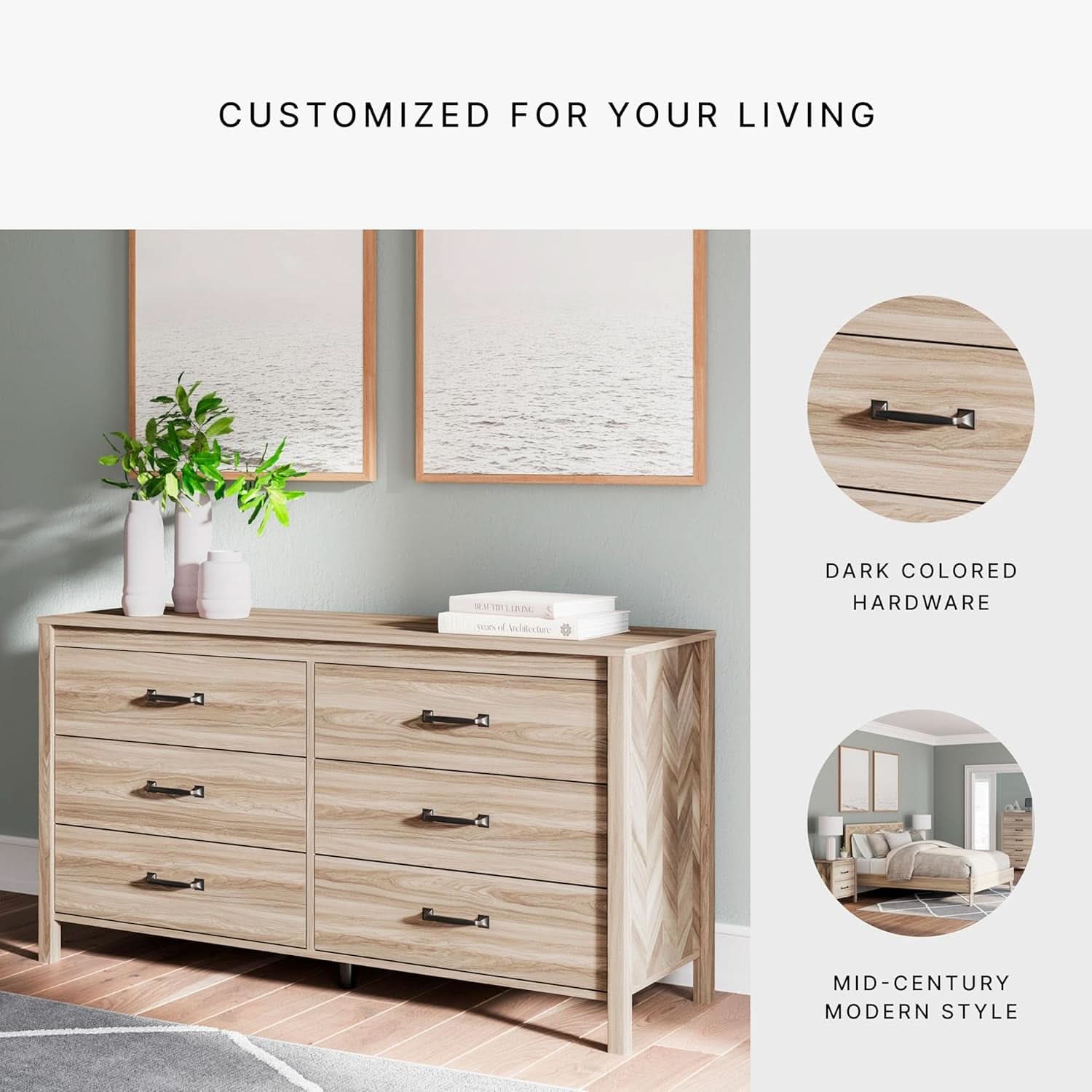 Mid-Century Modern 6 Drawer Dresser With Chevron Pattern