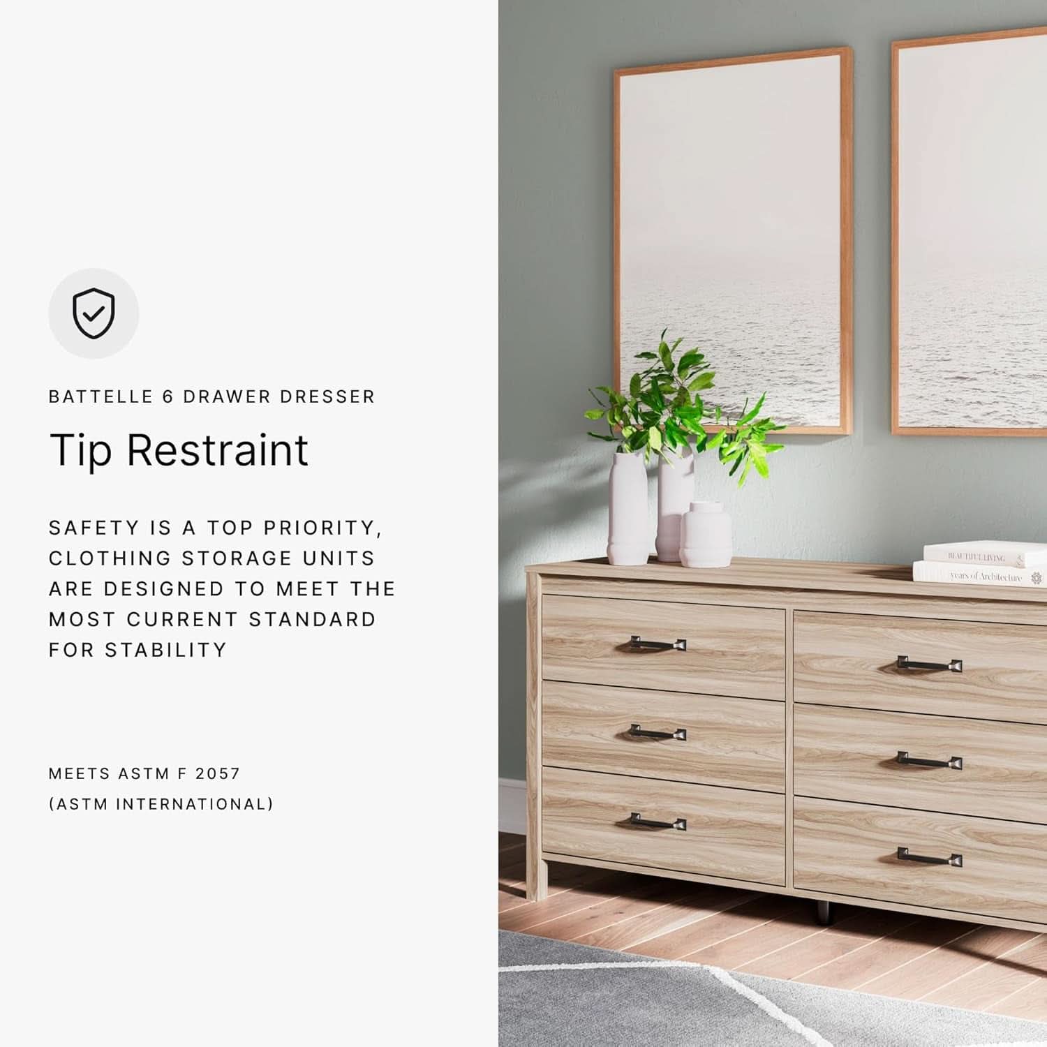 Mid-Century Modern 6 Drawer Dresser With Chevron Pattern