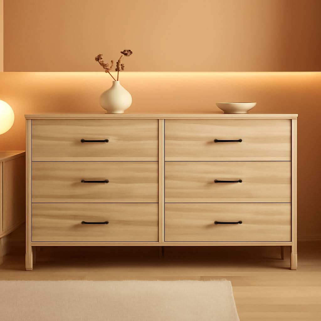 Mid-Century Modern 6 Drawer Dresser With Chevron Pattern