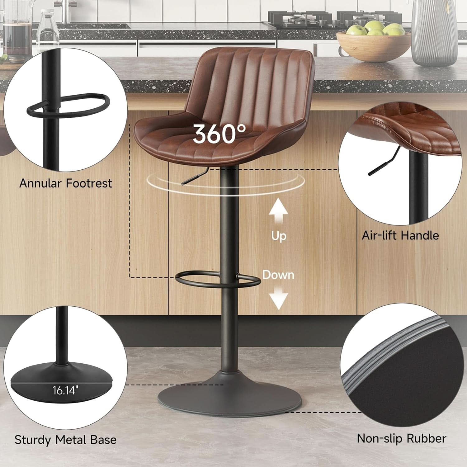 Mid Century Modern Adjustable Height Swivel Bar Stools