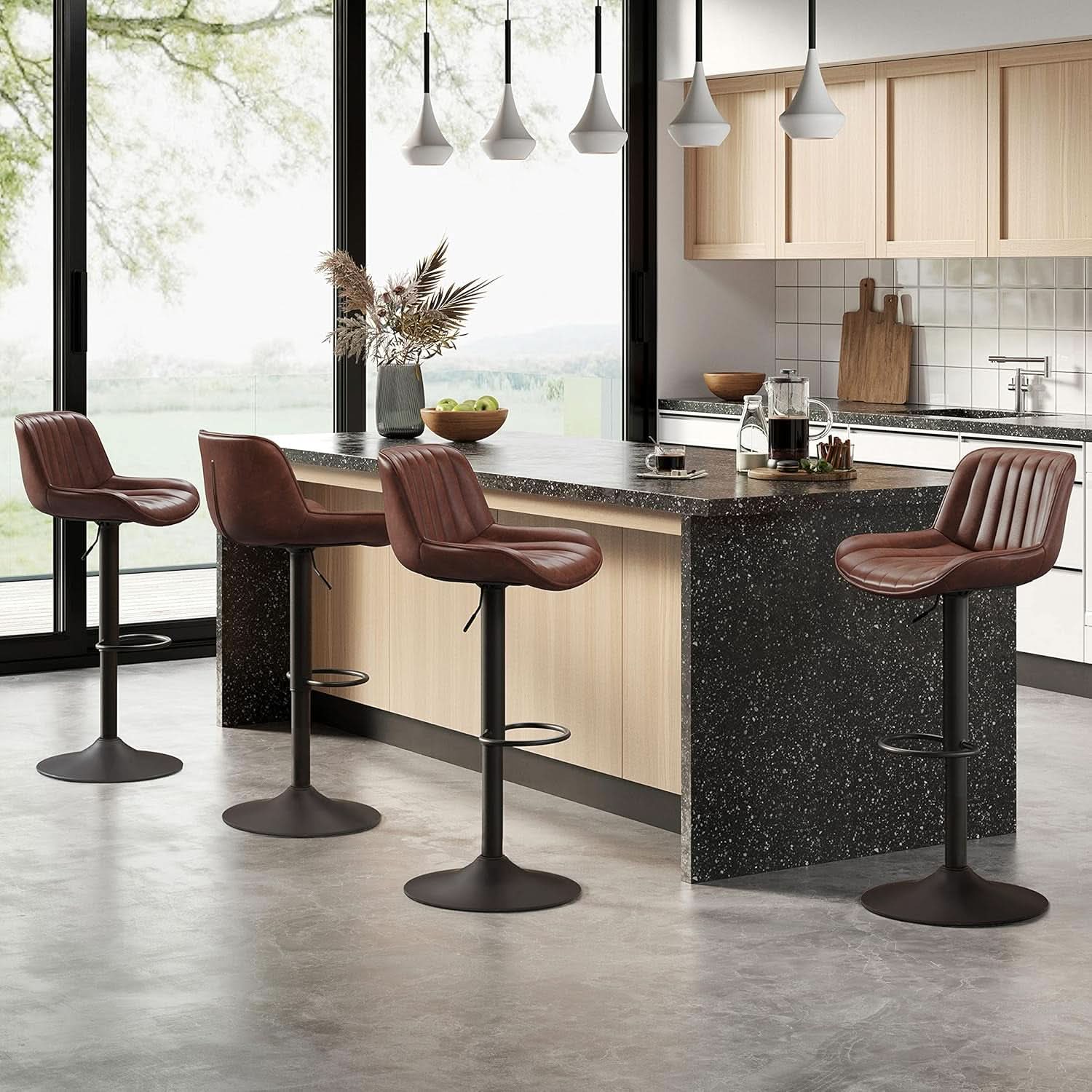 Mid Century Modern Adjustable Height Swivel Bar Stools