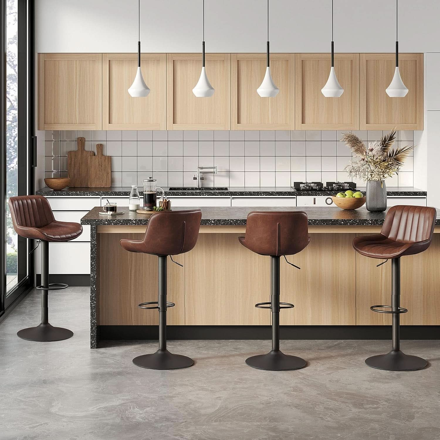 Mid Century Modern Adjustable Height Swivel Bar Stools