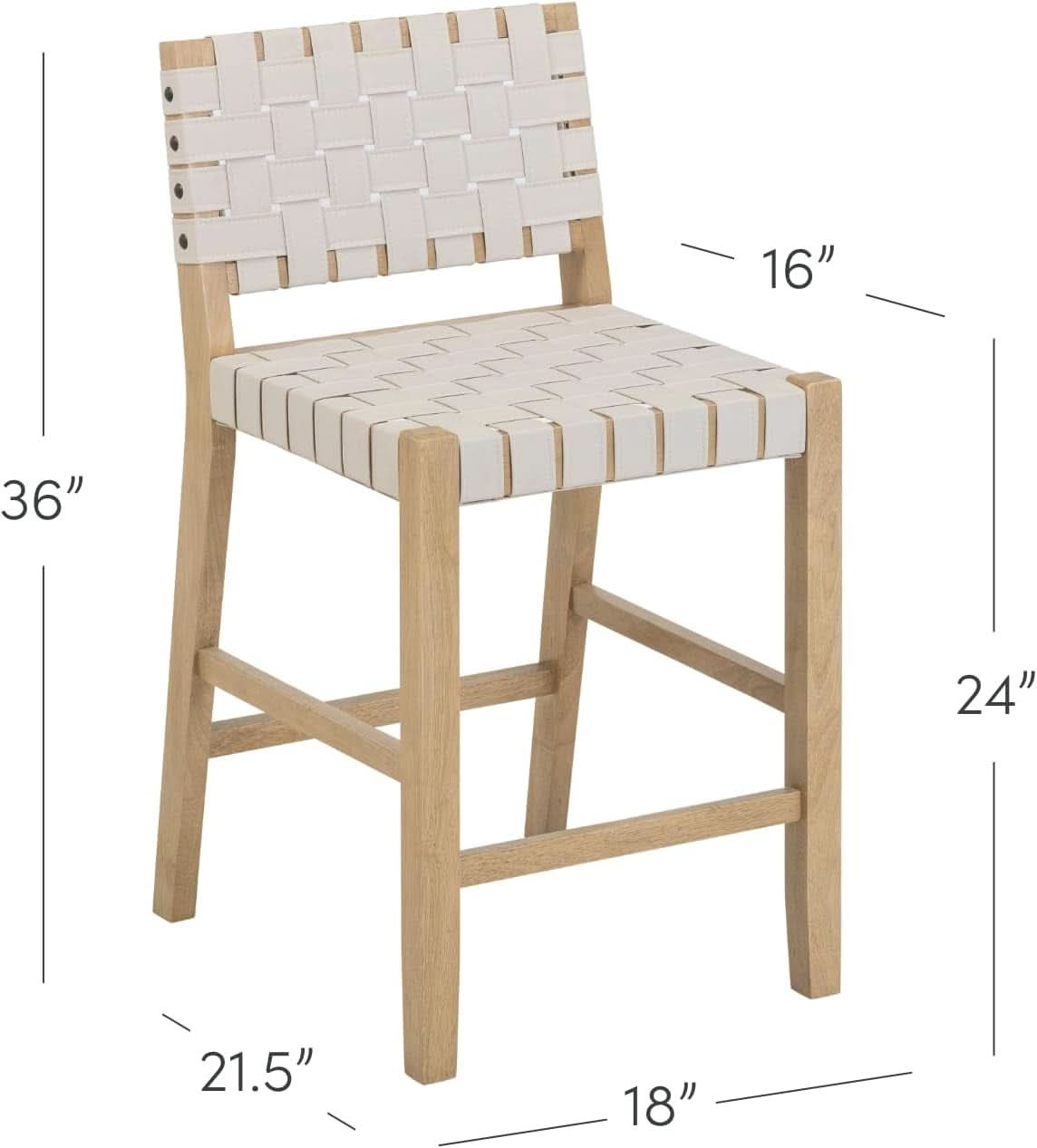 Mid Century Modern Bar Stool With Back In Off White Faux Leather