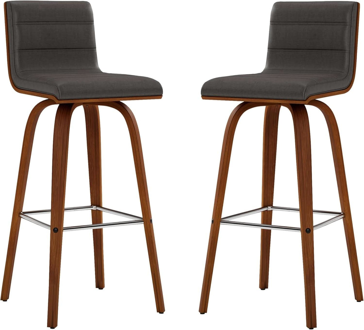 Mid-Century Modern Barstool Grey Faux Leather Wood Finish