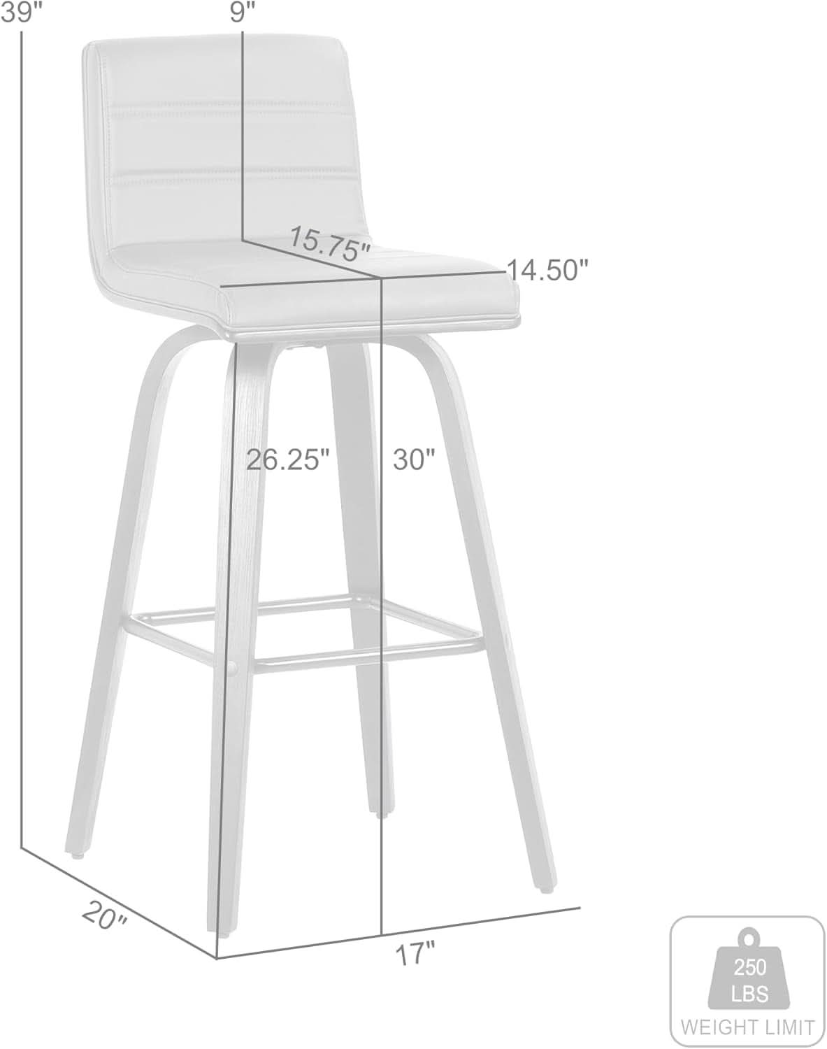 Mid-Century Modern Barstool Grey Faux Leather Wood Finish