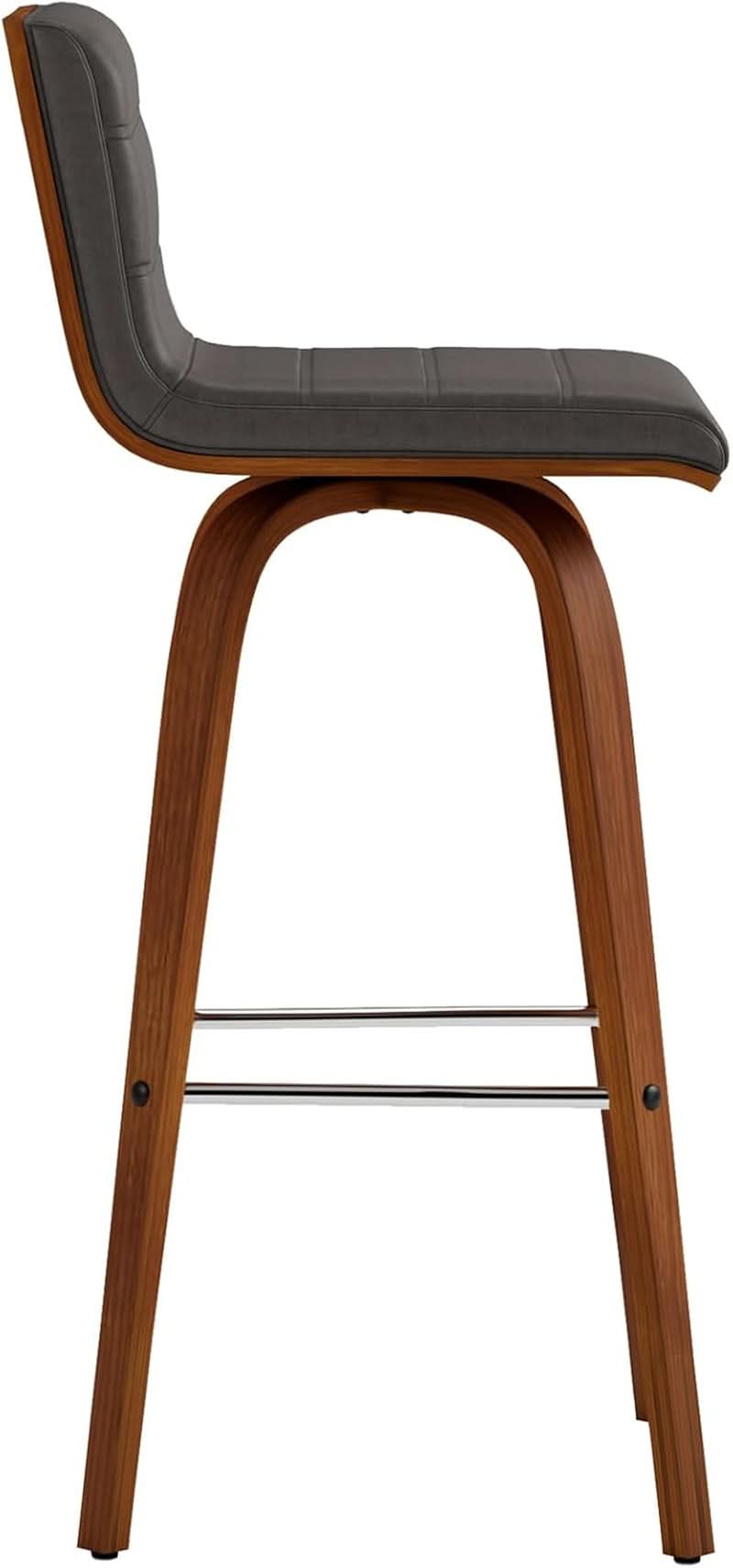 Mid-Century Modern Barstool Grey Faux Leather Wood Finish