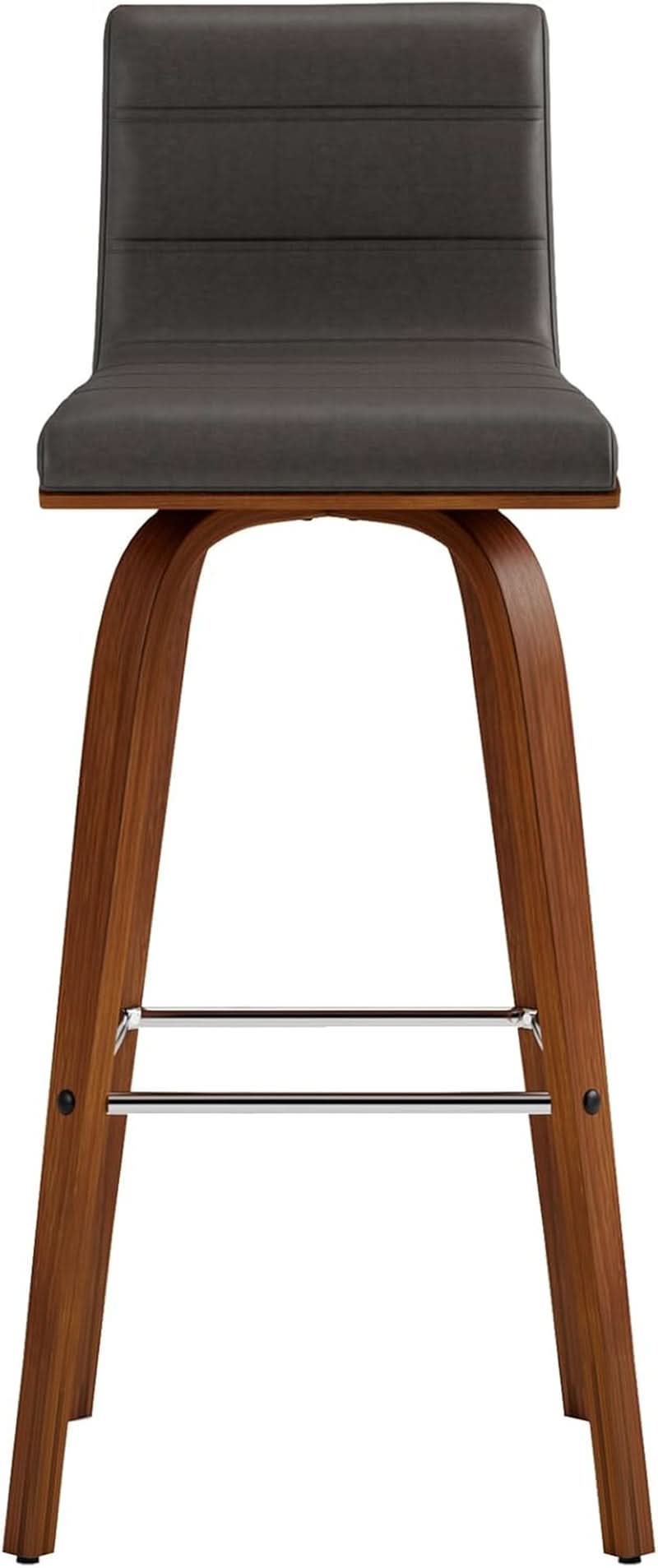 Mid-Century Modern Barstool Grey Faux Leather Wood Finish