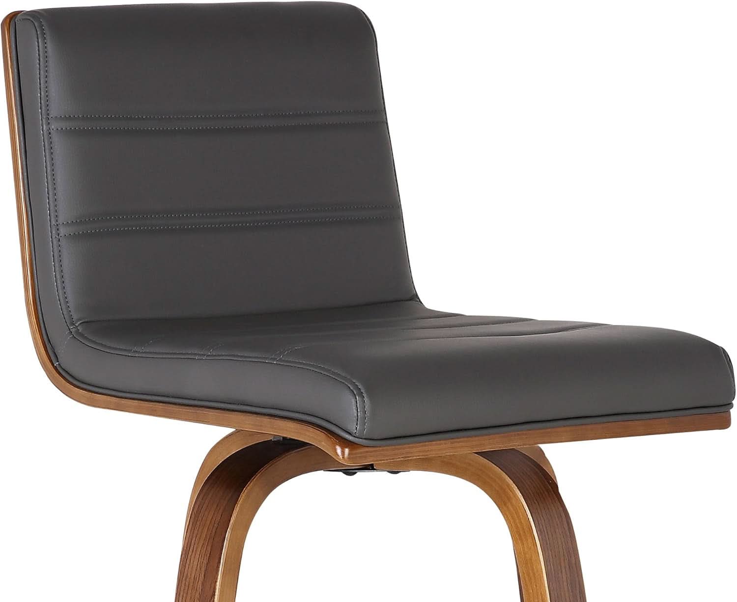 Mid-Century Modern Barstool Grey Faux Leather Wood Finish