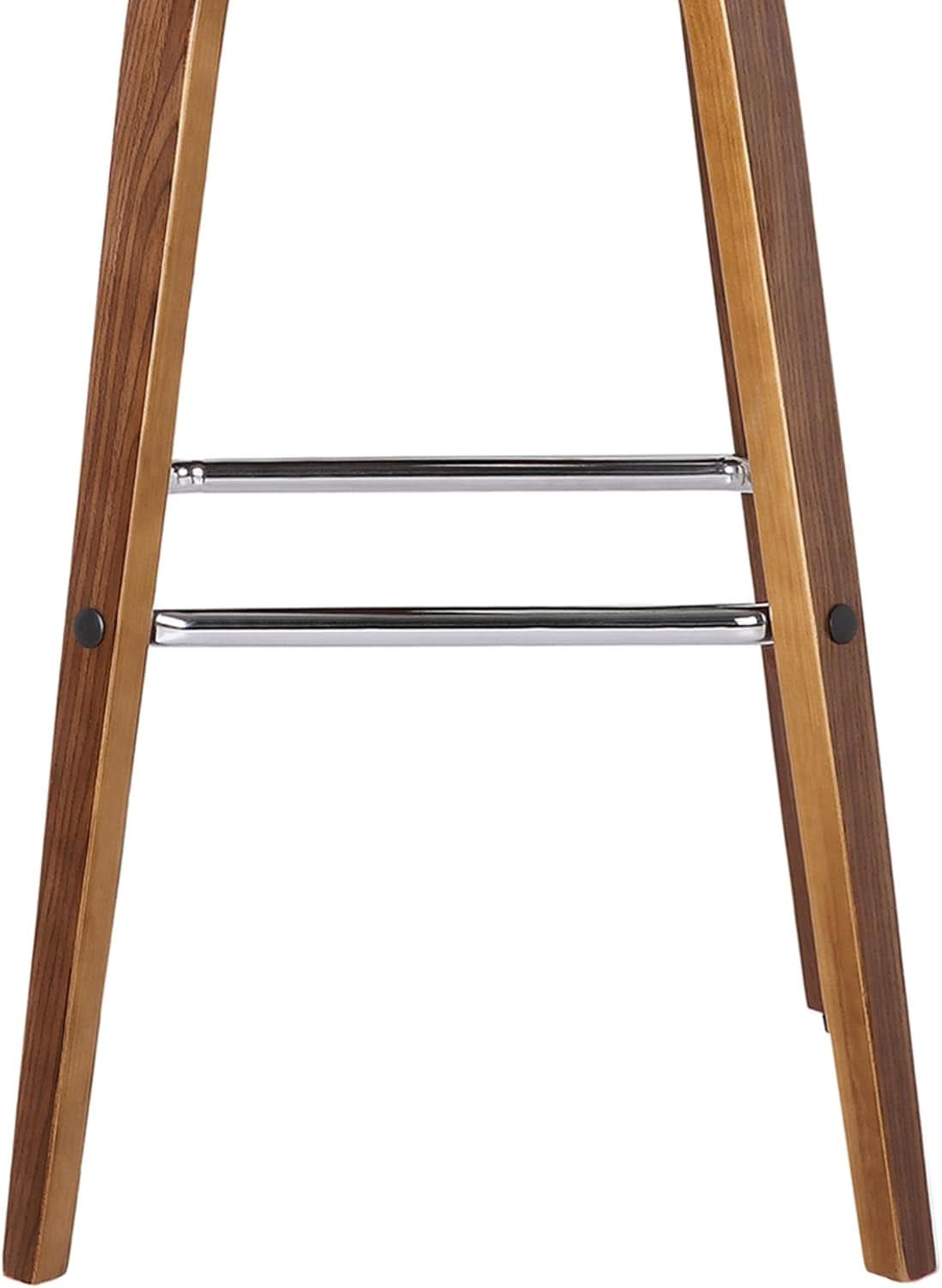 Mid-Century Modern Barstool Grey Faux Leather Wood Finish