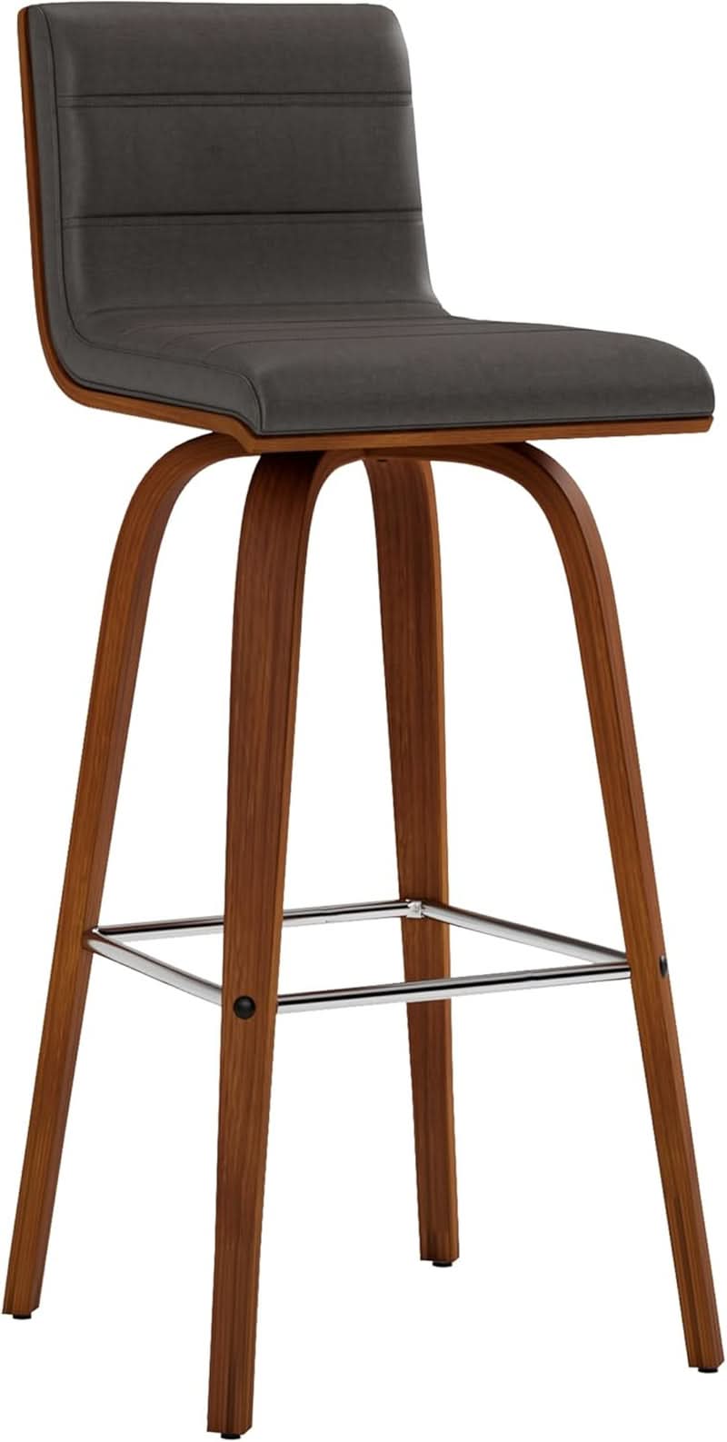 Mid-Century Modern Barstool Grey Faux Leather Wood Finish