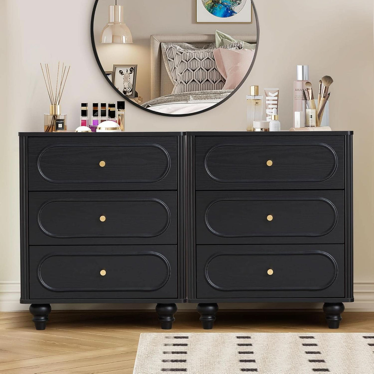 Mid Century Modern Black 3 Drawer Dresser With Fluted Sides