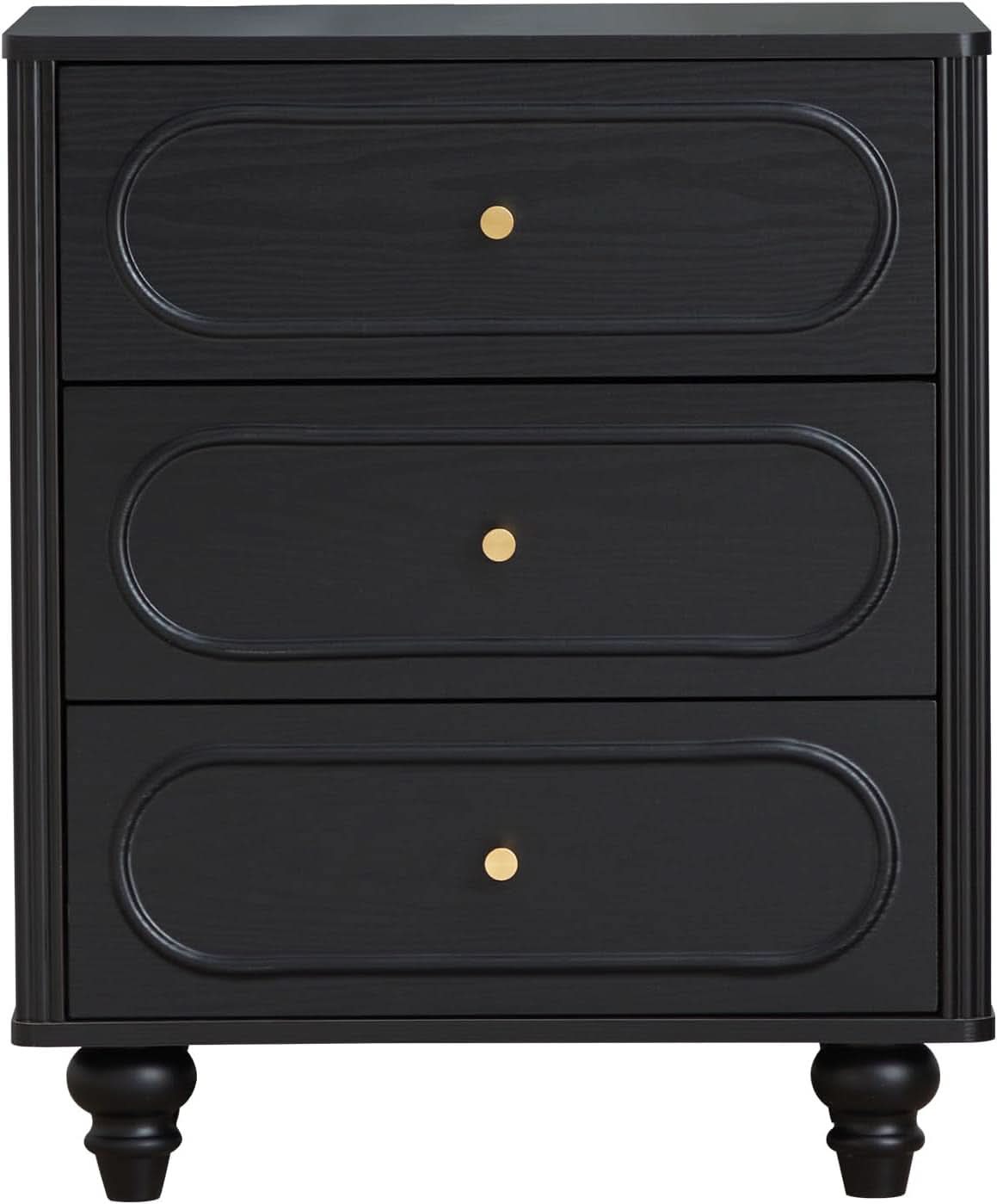 Mid Century Modern Black 3 Drawer Dresser With Fluted Sides
