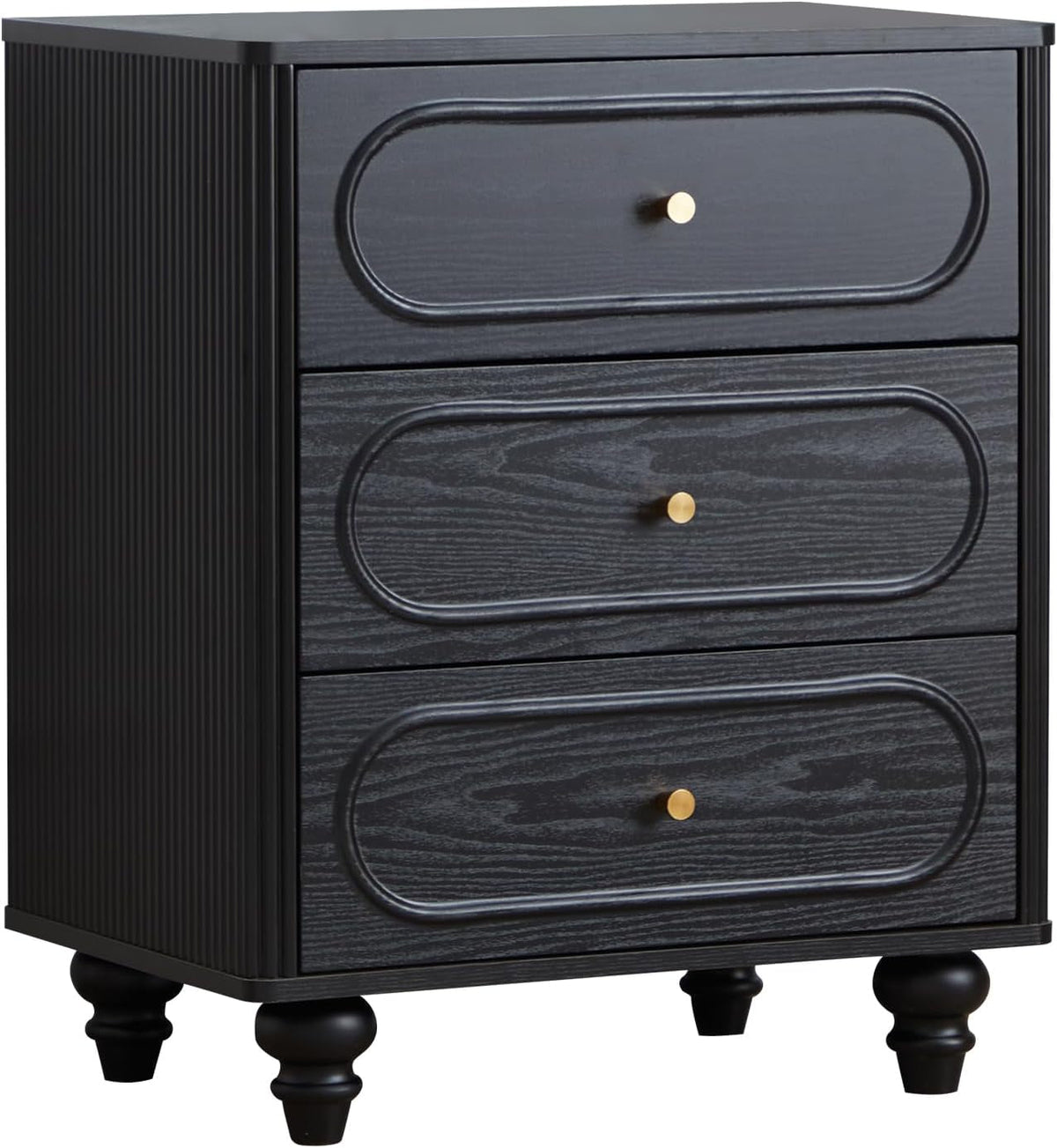 Mid Century Modern Black 3 Drawer Dresser With Fluted Sides