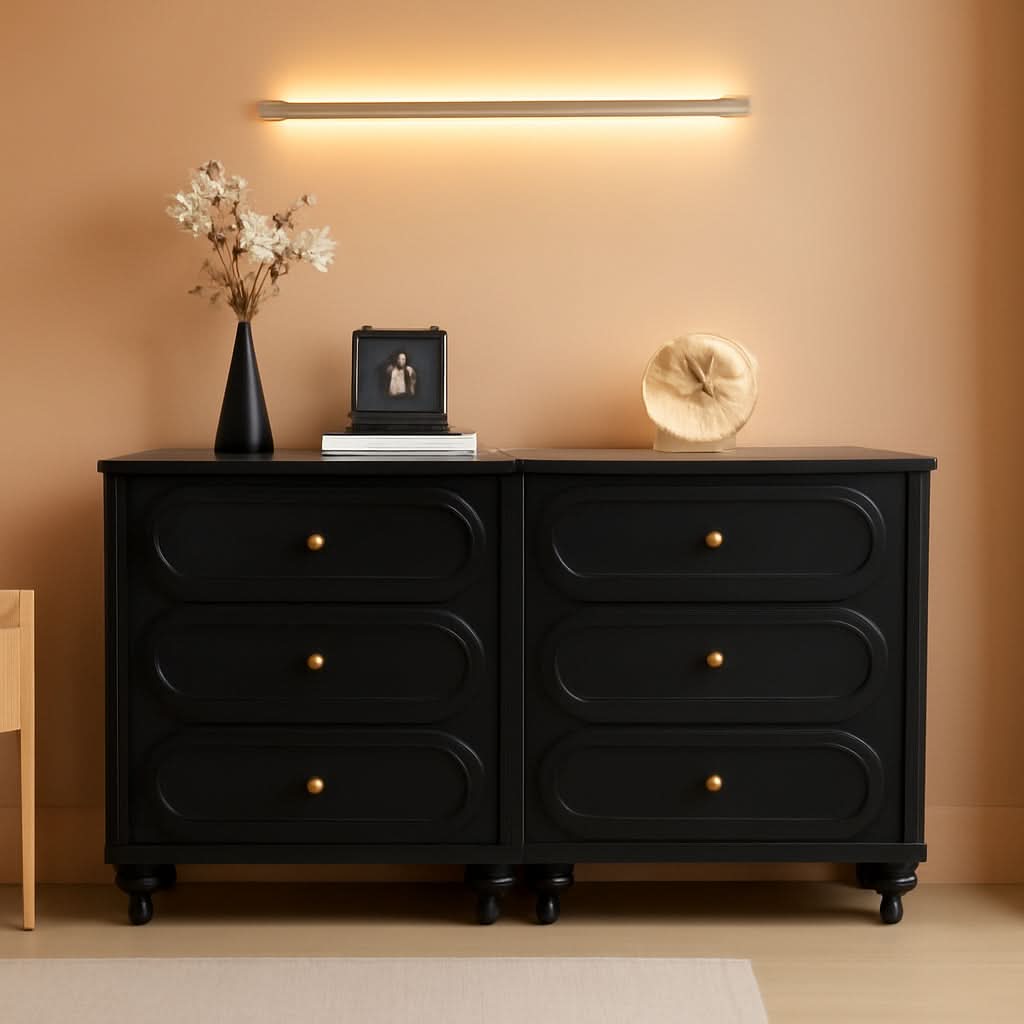 Mid Century Modern Black 3 Drawer Dresser With Fluted Sides