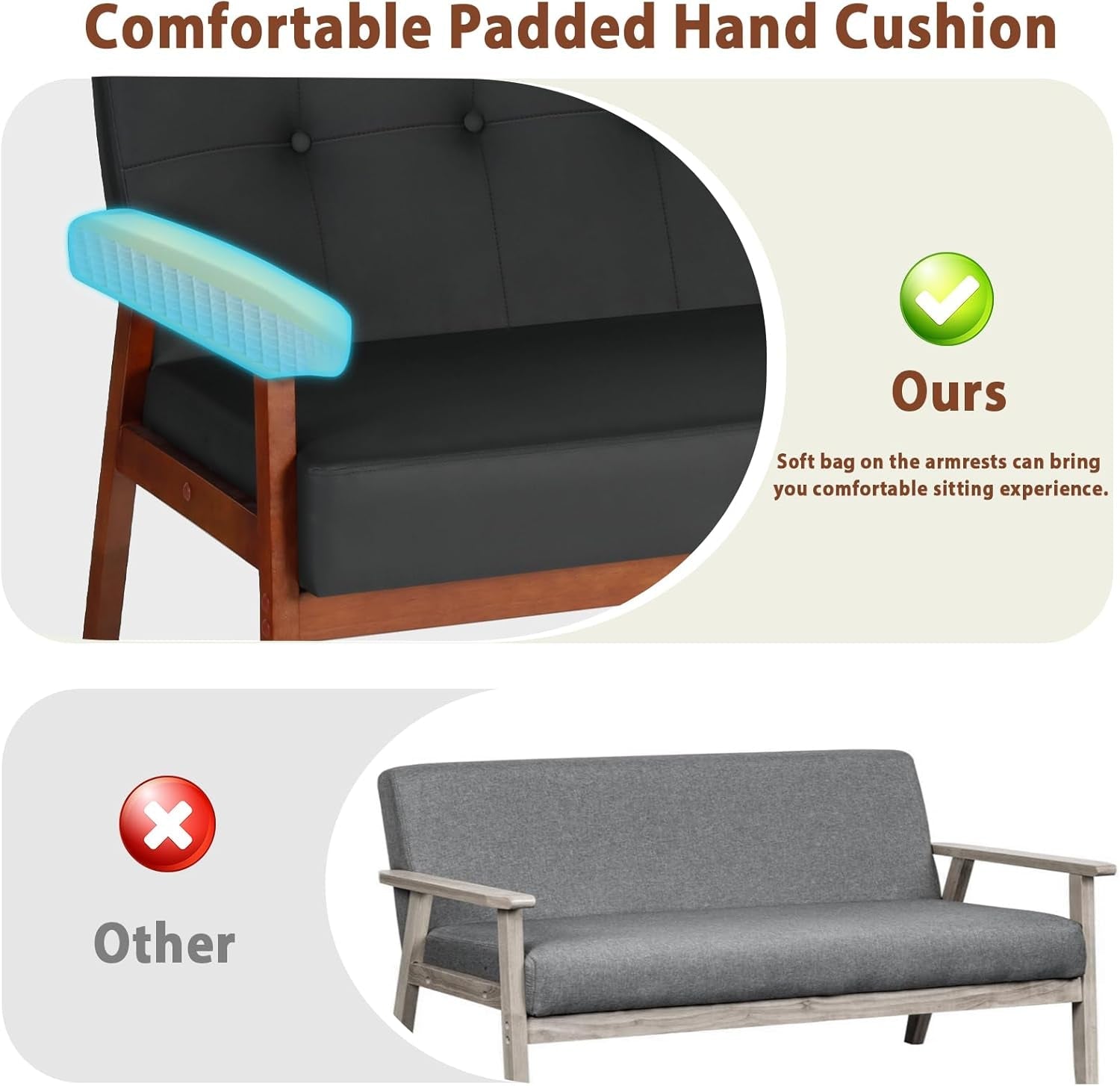 Mid Century Modern Black Leather Loveseat Sofa Couch