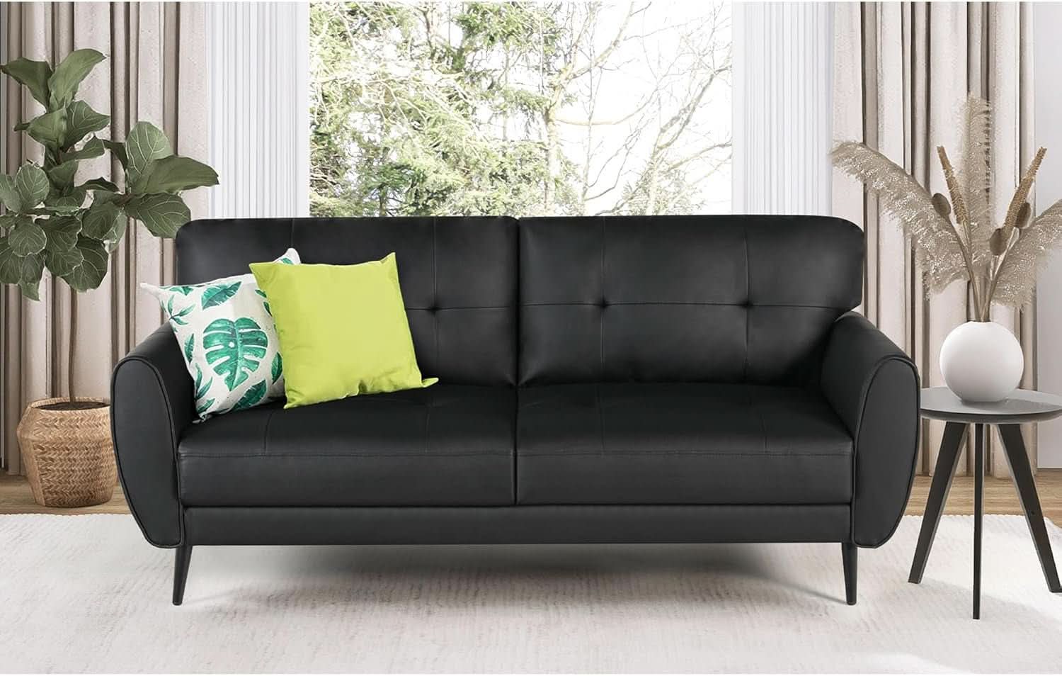 Mid Century Modern Black Loveseat Sofa for Small Spaces