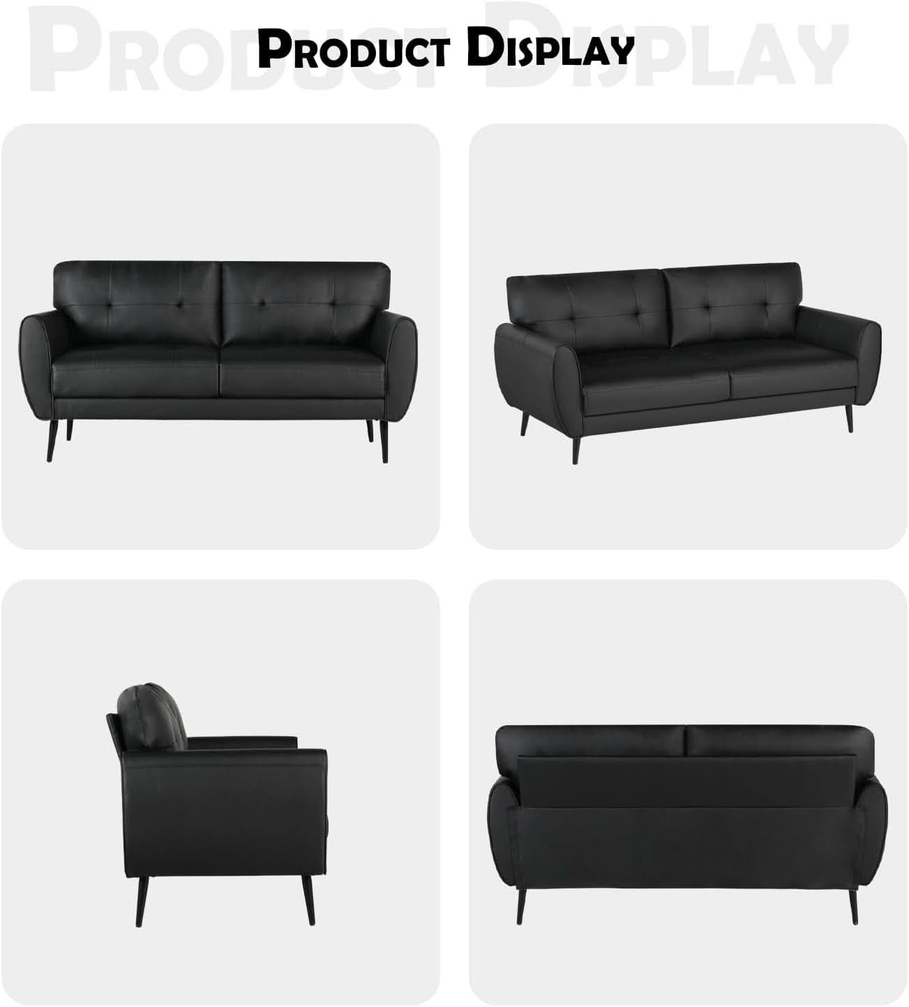 Mid Century Modern Black Loveseat Sofa for Small Spaces