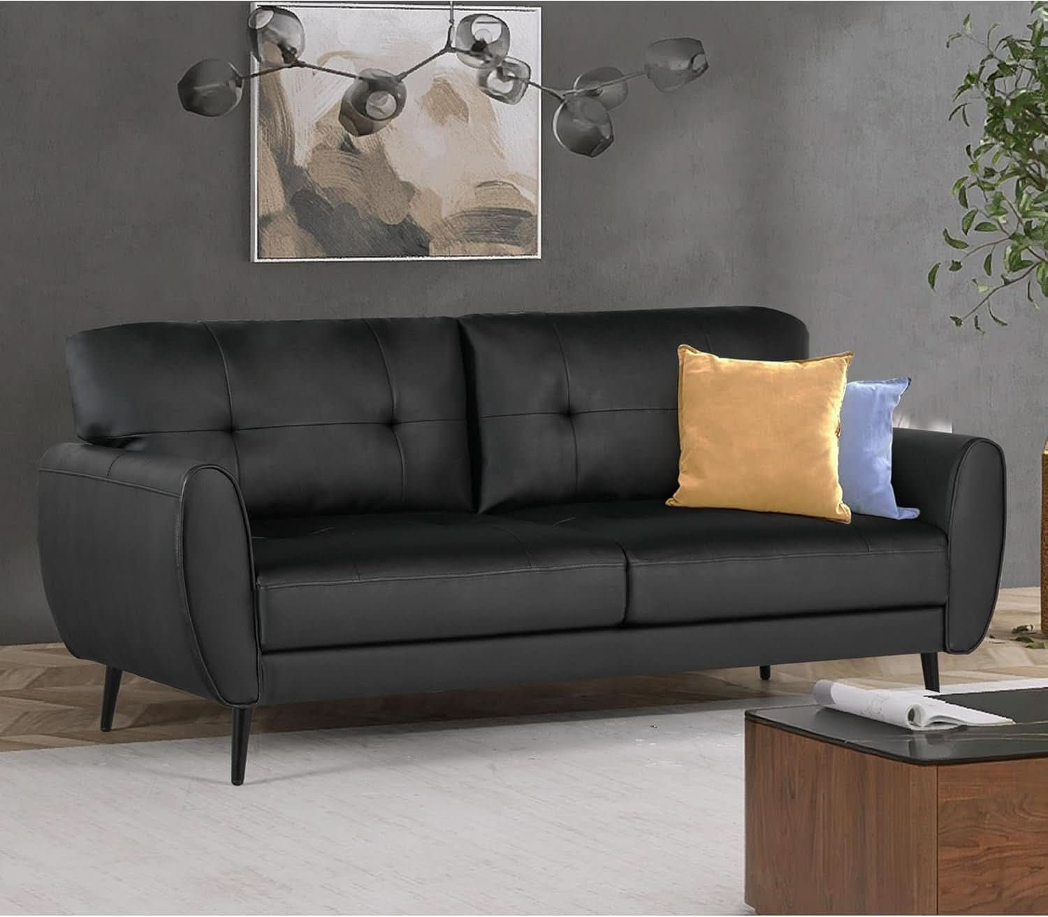 Mid Century Modern Black Loveseat Sofa for Small Spaces