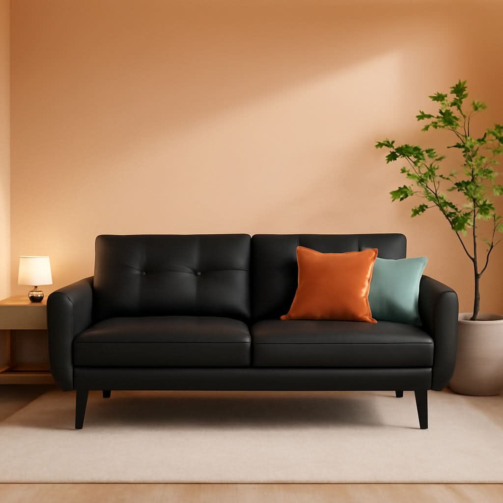Mid Century Modern Black Loveseat Sofa for Small Spaces