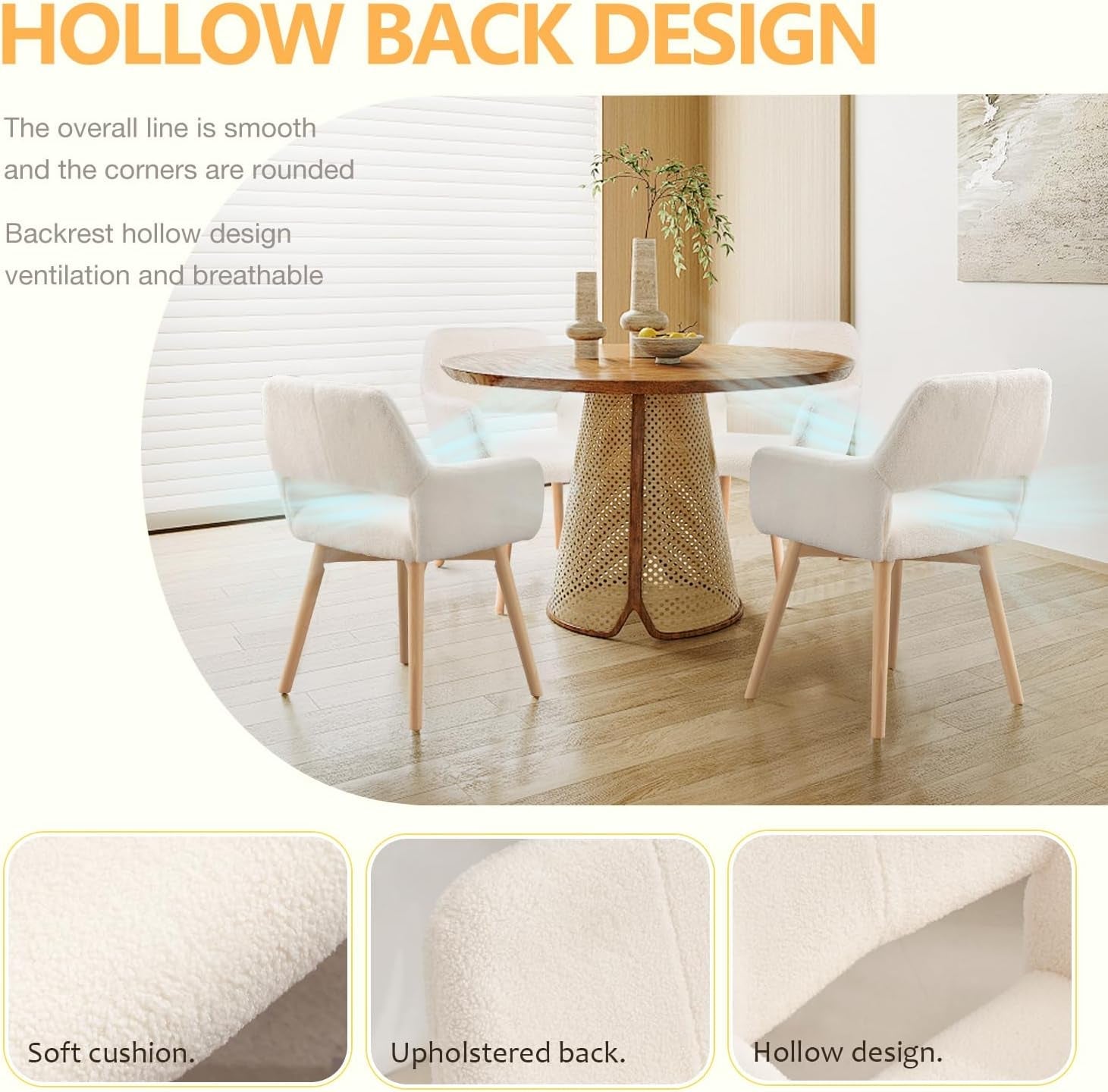 Mid Century Modern Dining Chairs Set Of 2 Wool White