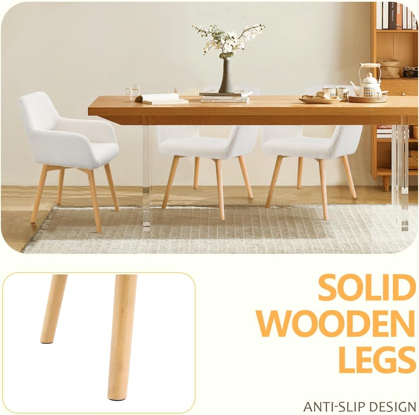 Mid Century Modern Dining Chairs Set Of 2 Wool White