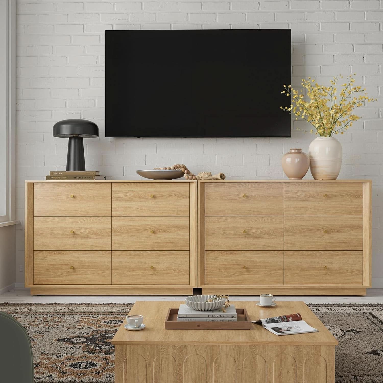 Mid Century Modern Dresser 47 Inch Wide Gold Oak Finish