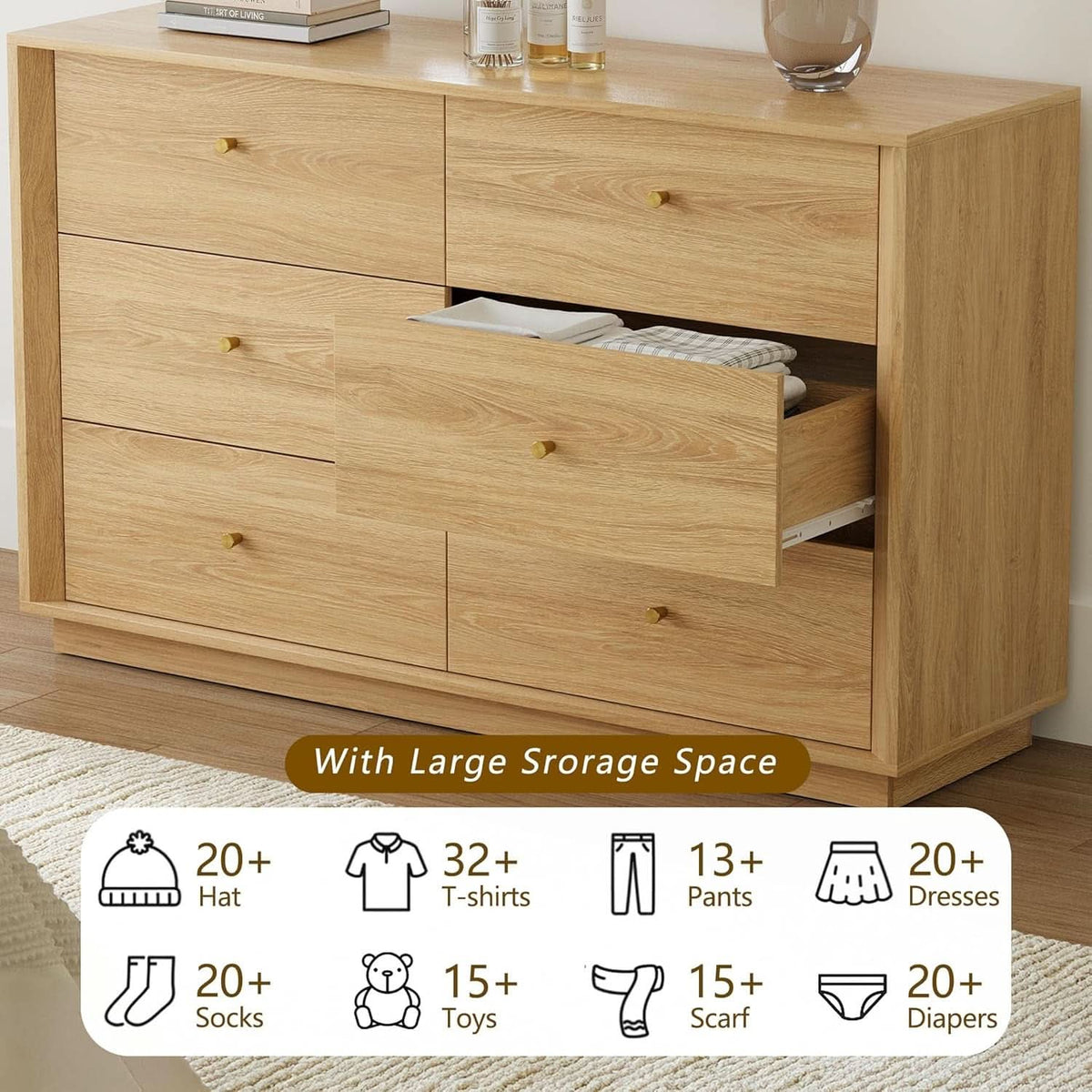 Mid Century Modern Dresser 47 Inch Wide Gold Oak Finish