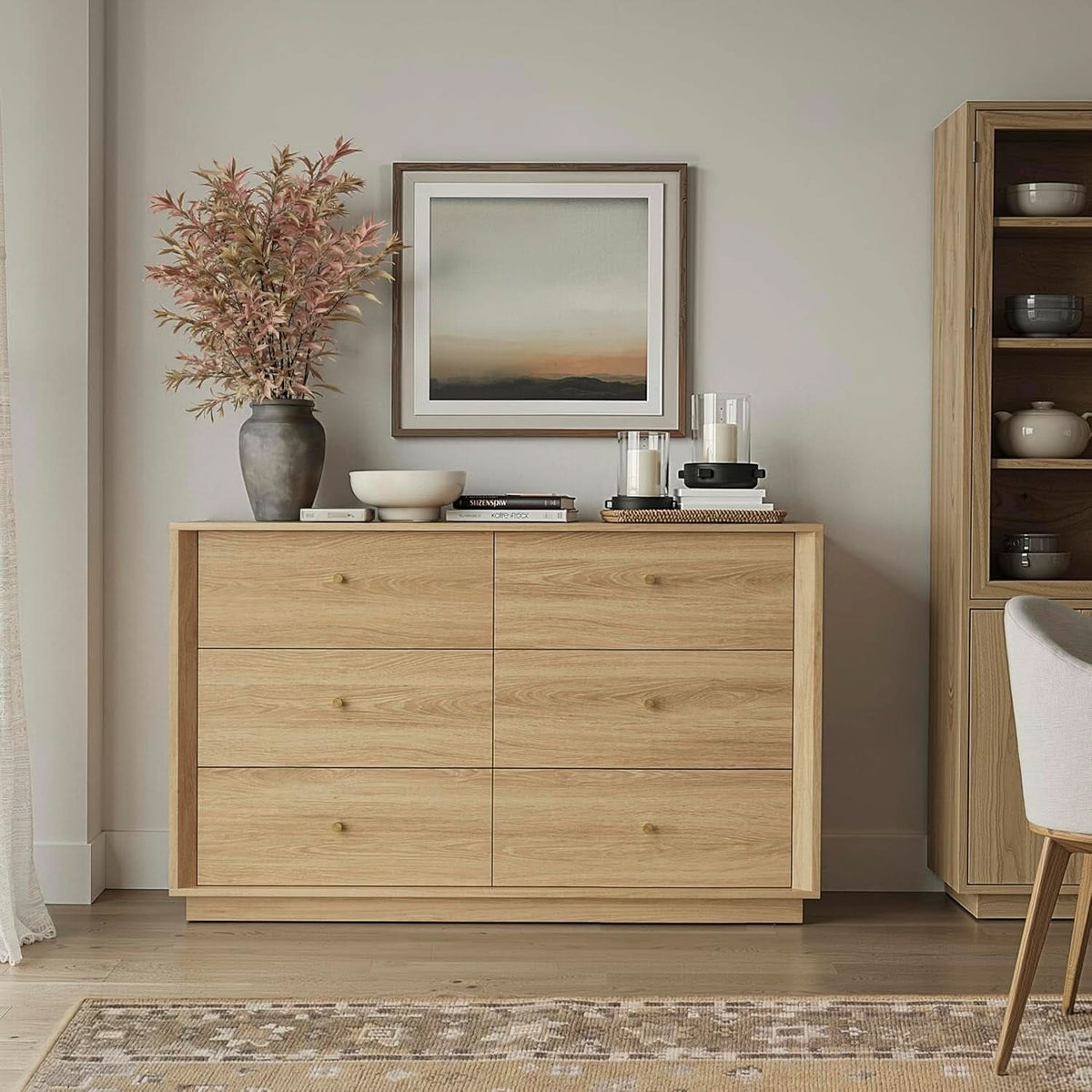 Mid Century Modern Dresser 47 Inch Wide Gold Oak Finish