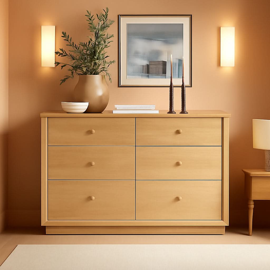 Mid Century Modern Dresser 47 Inch Wide Gold Oak Finish