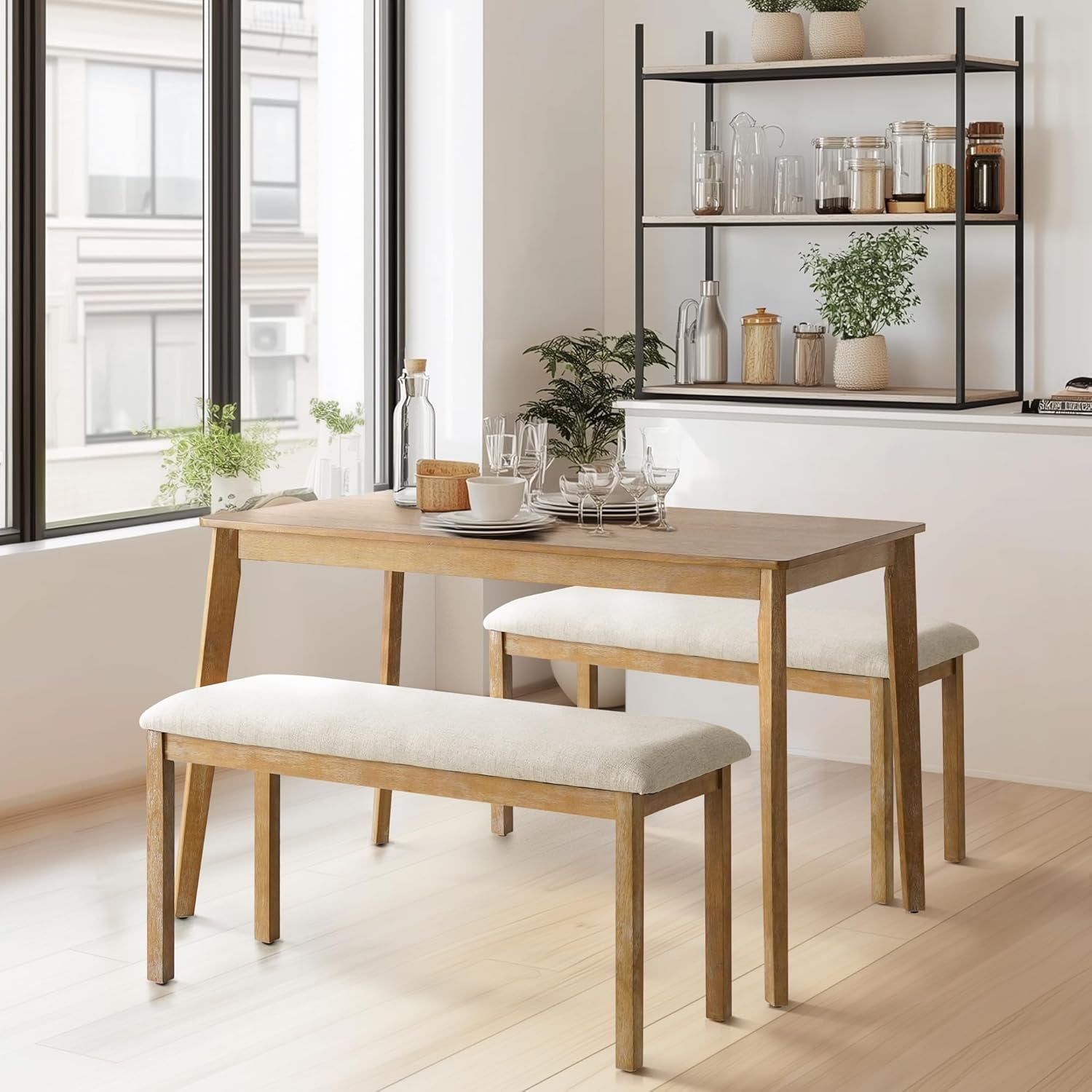 Mid Century Modern Farmhouse Dining Table 47 Inch Wood Legs