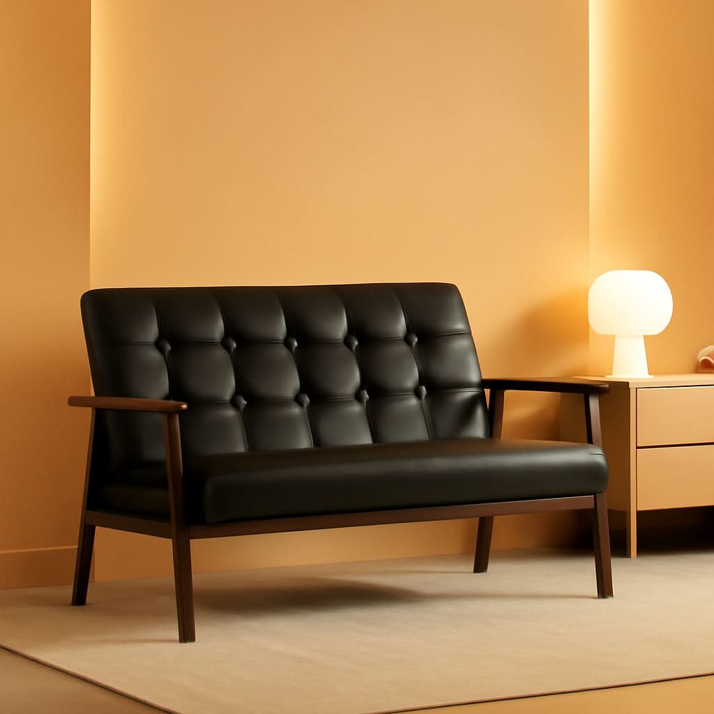 Mid-Century Modern Faux Leather Loveseat Sofa 2-Seat