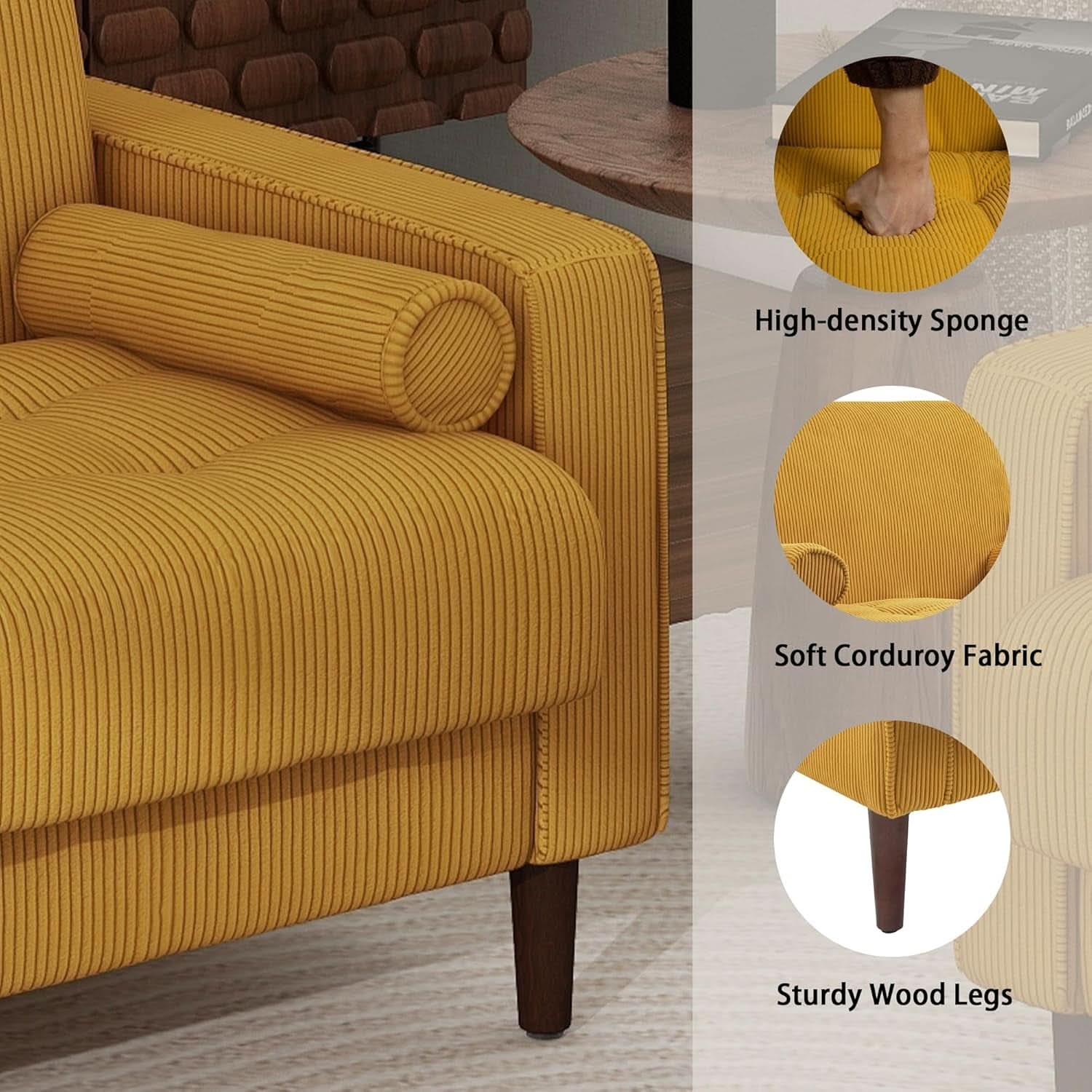 Mid Century Modern Oversized Corduroy Accent Chair