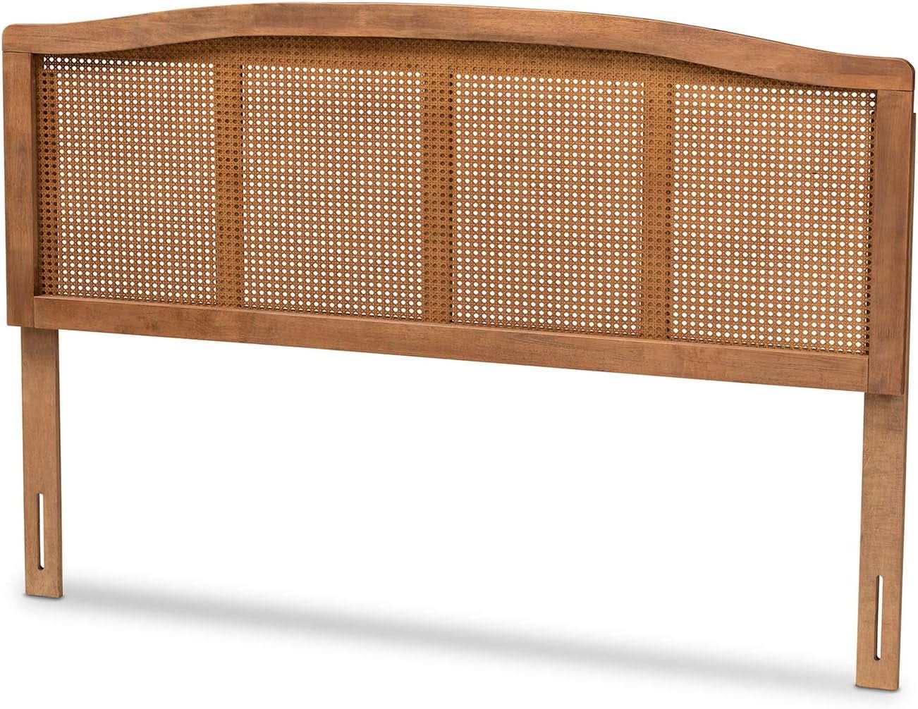 Mid-Century Modern Queen Size Wood and Rattan Headboard