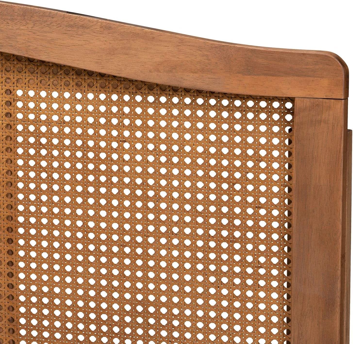 Mid-Century Modern Queen Size Wood and Rattan Headboard