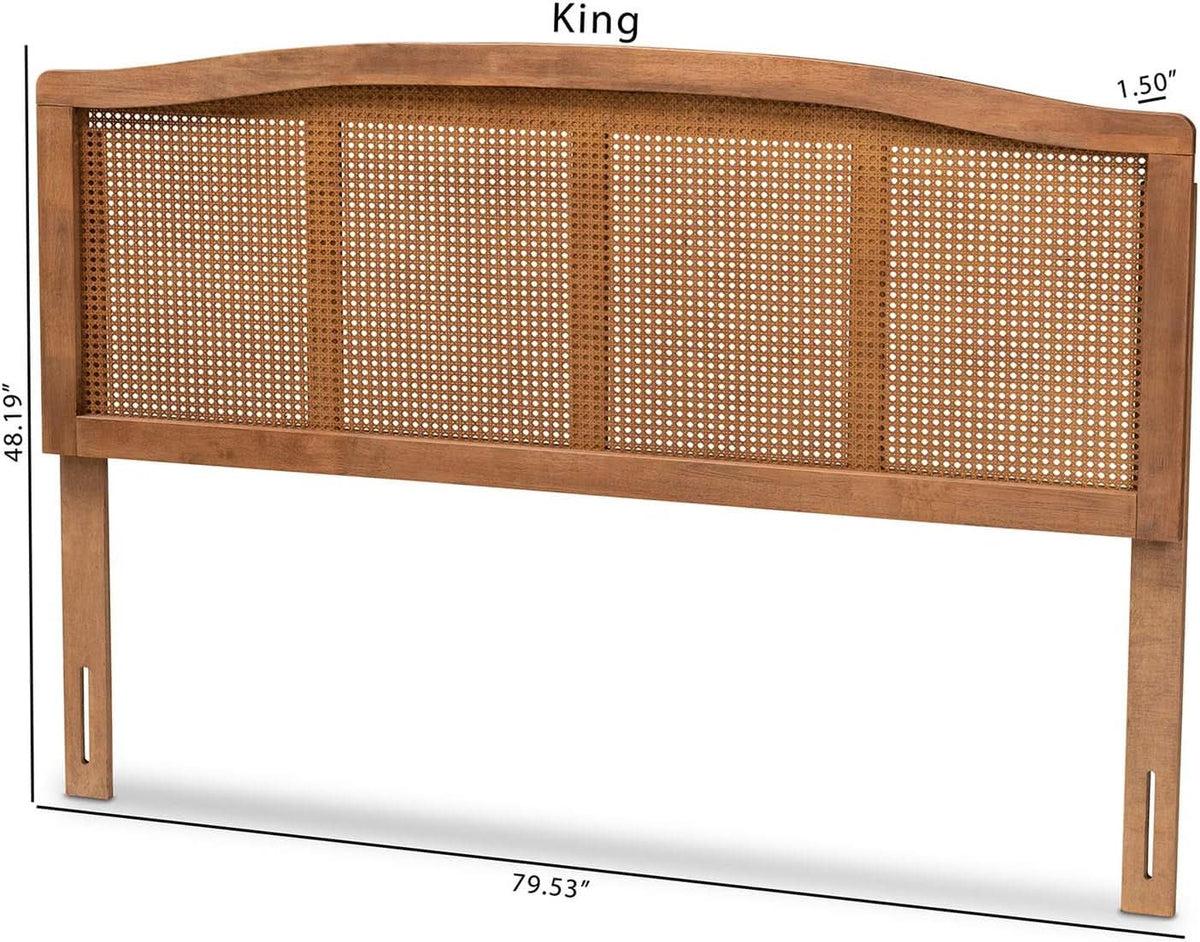 Mid-Century Modern Queen Size Wood and Rattan Headboard