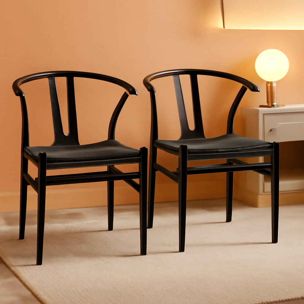 Mid Century Modern Rattan Dining Chair Set Of 2 Black