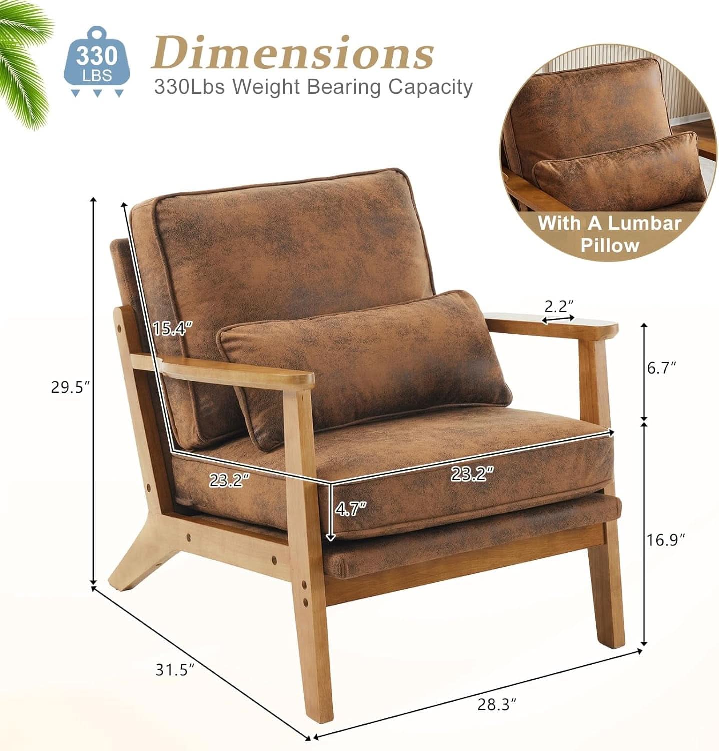 Mid-Century Modern Suede Upholstered Accent Chair Set of 2