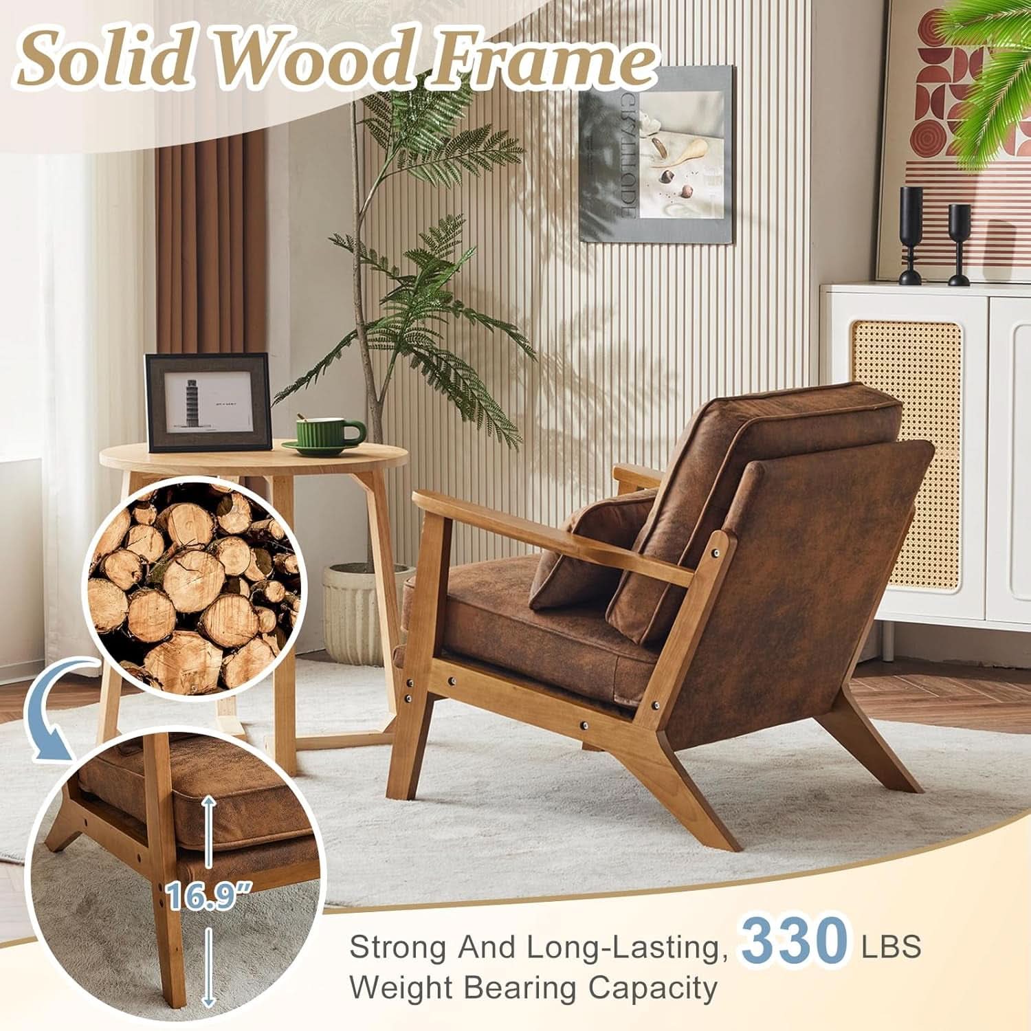 Mid-Century Modern Suede Upholstered Accent Chair Set of 2