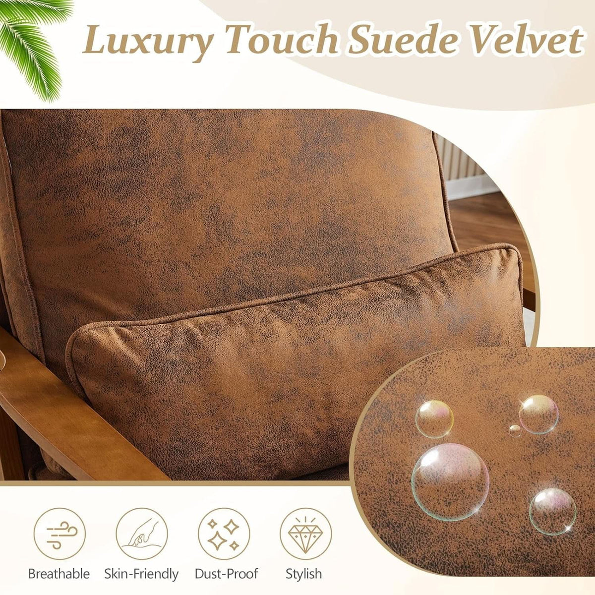 Mid-Century Modern Suede Upholstered Accent Chair Set of 2
