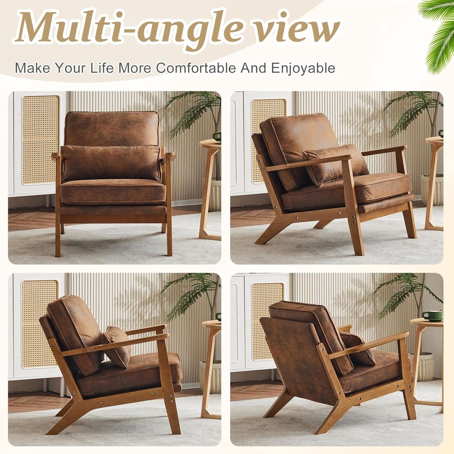 Mid-Century Modern Suede Upholstered Accent Chair Set of 2