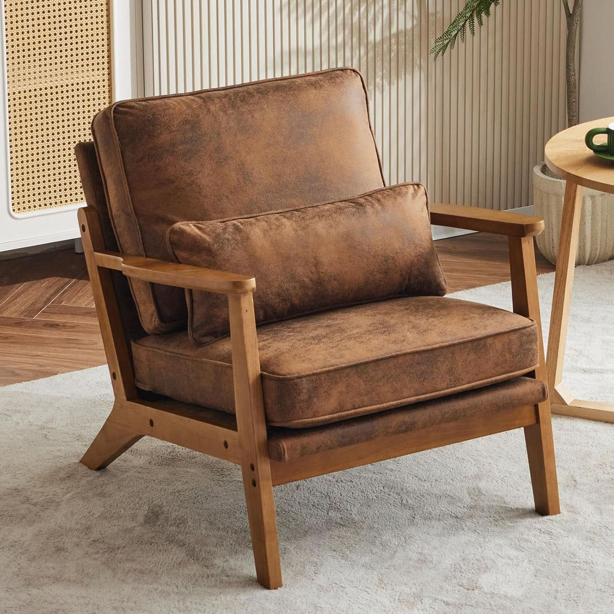 Mid-Century Modern Suede Upholstered Accent Chair Set of 2
