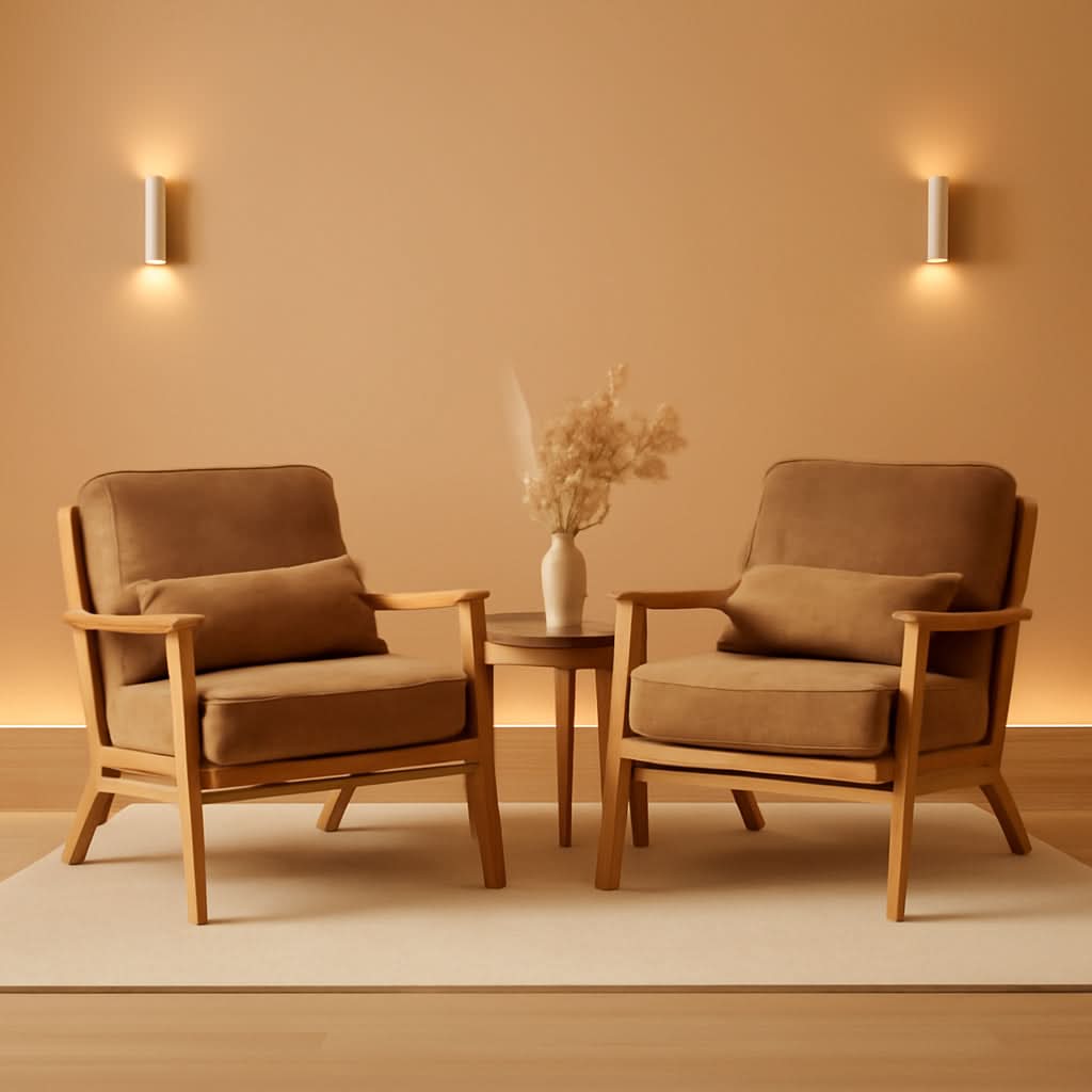 Mid-Century Modern Suede Upholstered Accent Chair Set of 2