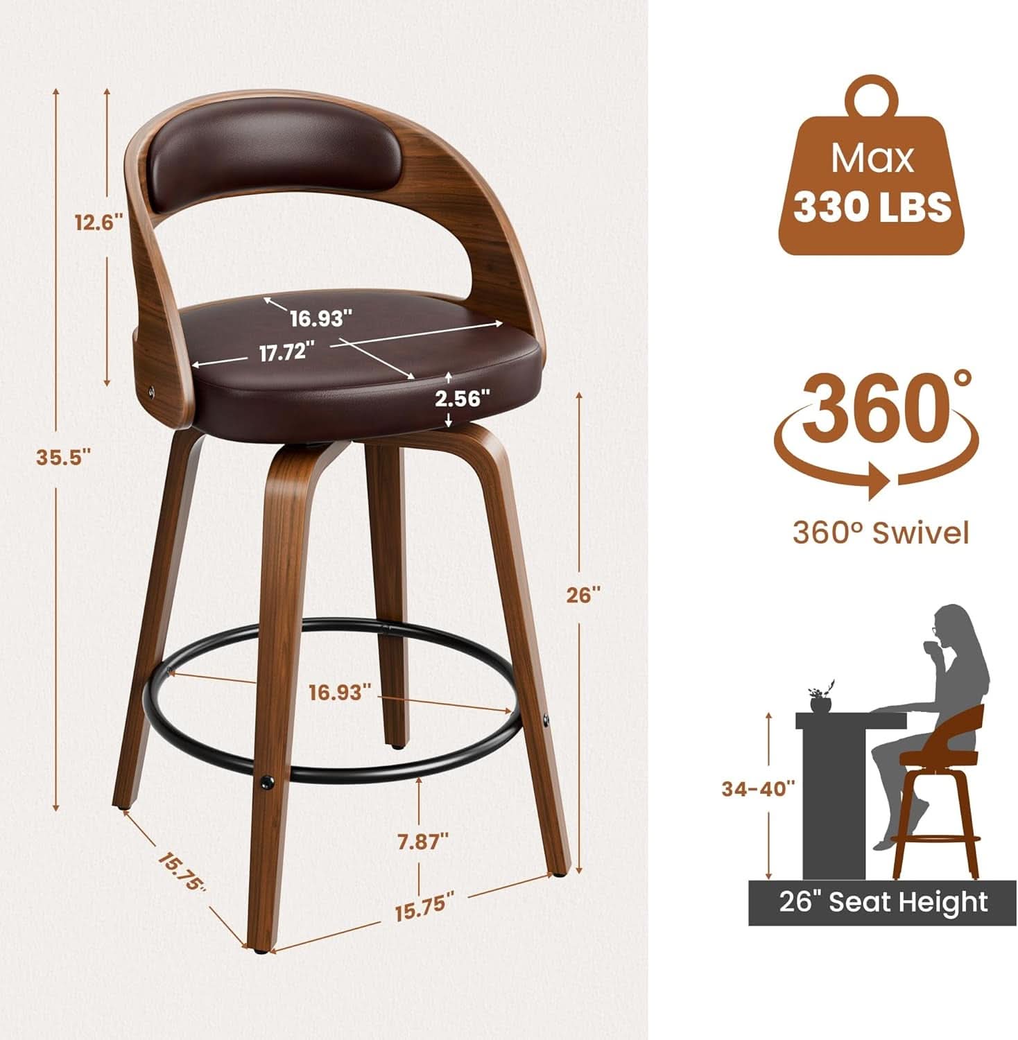 Mid Century Modern Swivel Bar Stools Set of Two
