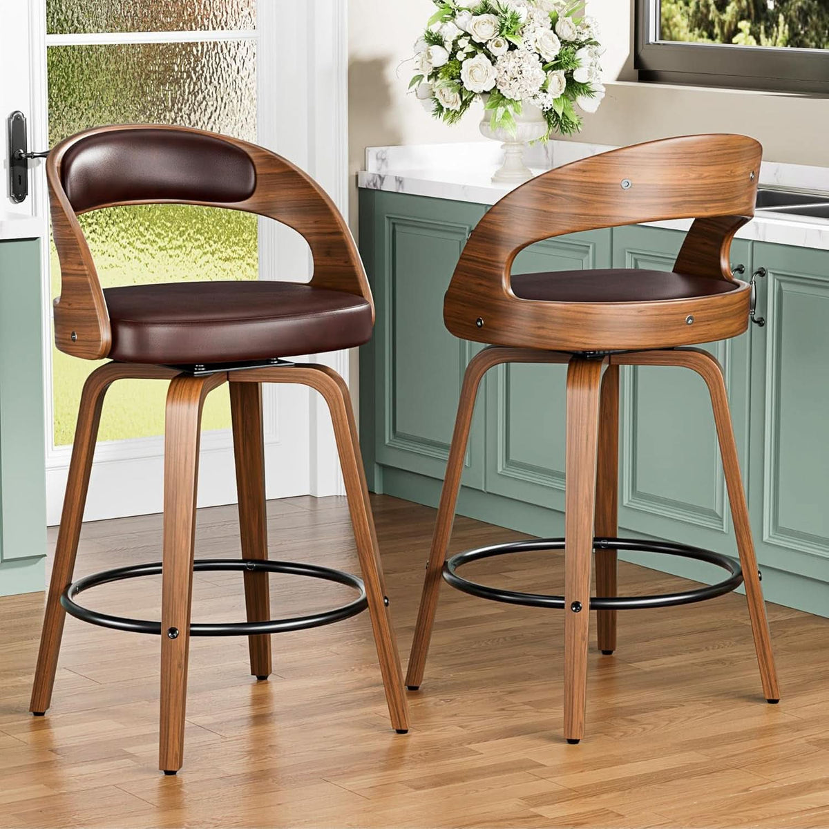 Mid Century Modern Swivel Bar Stools Set of Two