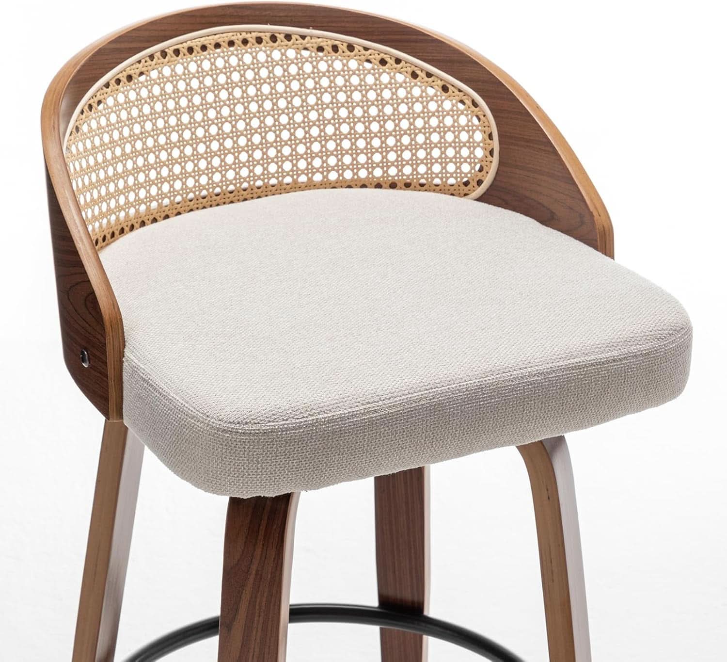 Mid-Century Modern Swivel Rattan Bar Stools Set