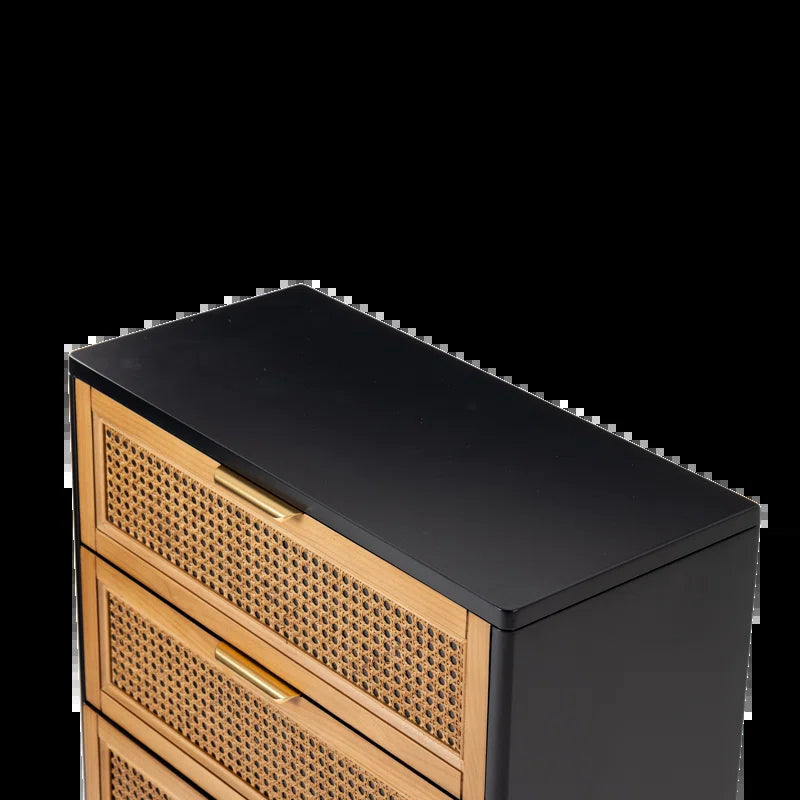 Mid Century Modern Three Drawer Woven Cane Front Nightstand